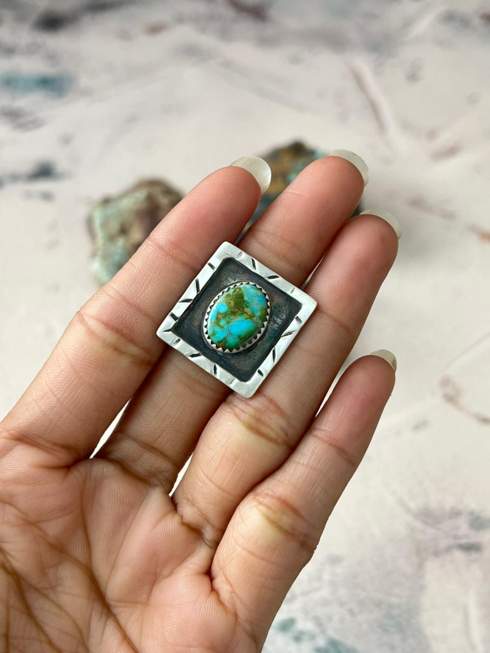 Handmade Sterling Silver Sonoran Mountain Turquoise Adjustable Ring "Signed Nizhoni"