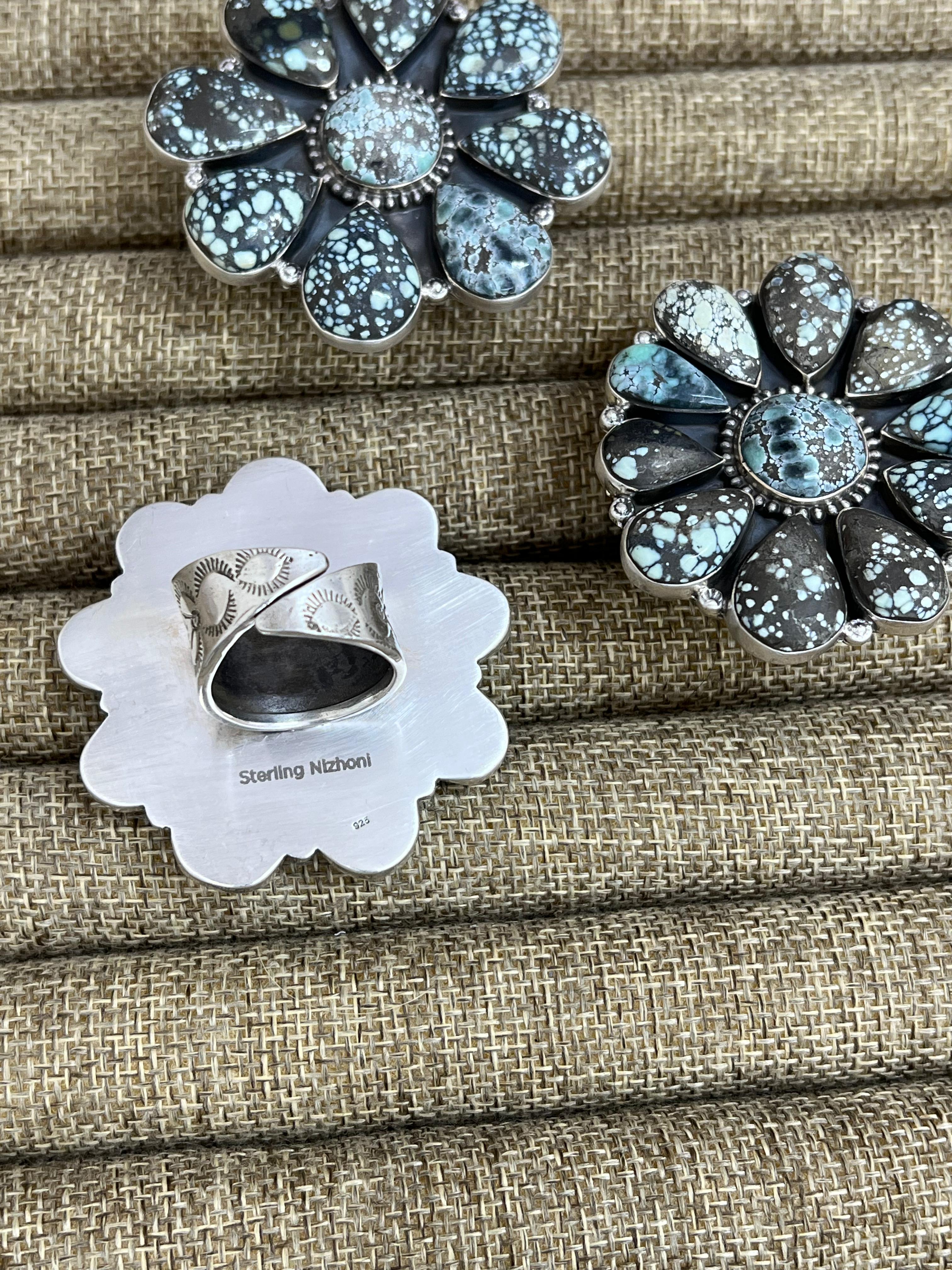 Handmade Sterling Silver Starfox Variscite Adjustable Ring Signed Nizhoni