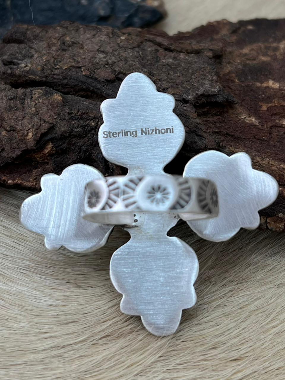 Handmade Sterling Silver White Buffalo Adjustable Ring "Signed Nizhoni"