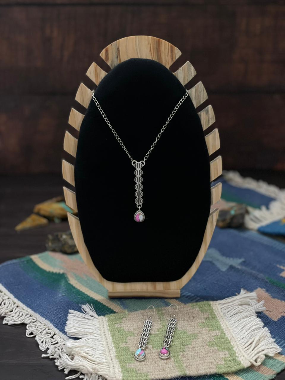 Handmade Sterling Silver Cotton Candy Necklace Earrings Set "Signed Nizhoni"