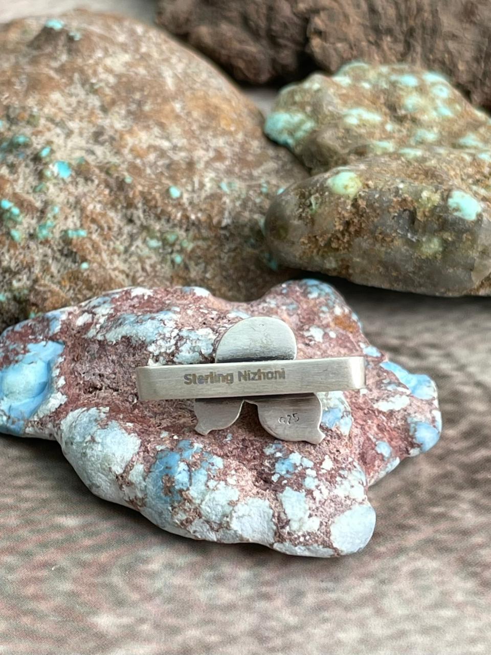 Handmade Sterling Silver Kingman Turquoise Watch Charms with Signed Nizhoni