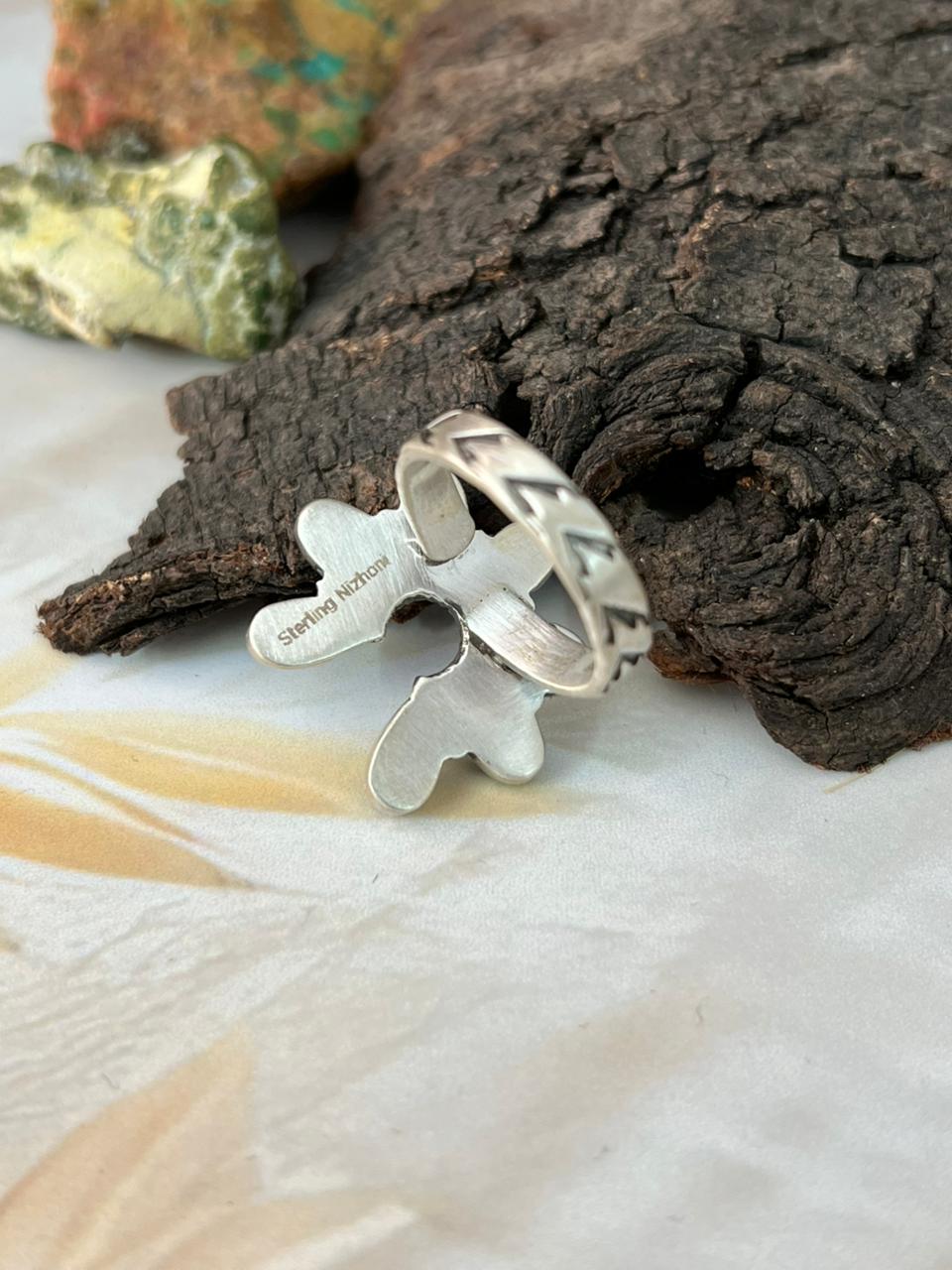 Handmade Sterling Silver Blue Turquoise Adjustable Ring "Signed Nizhoni"