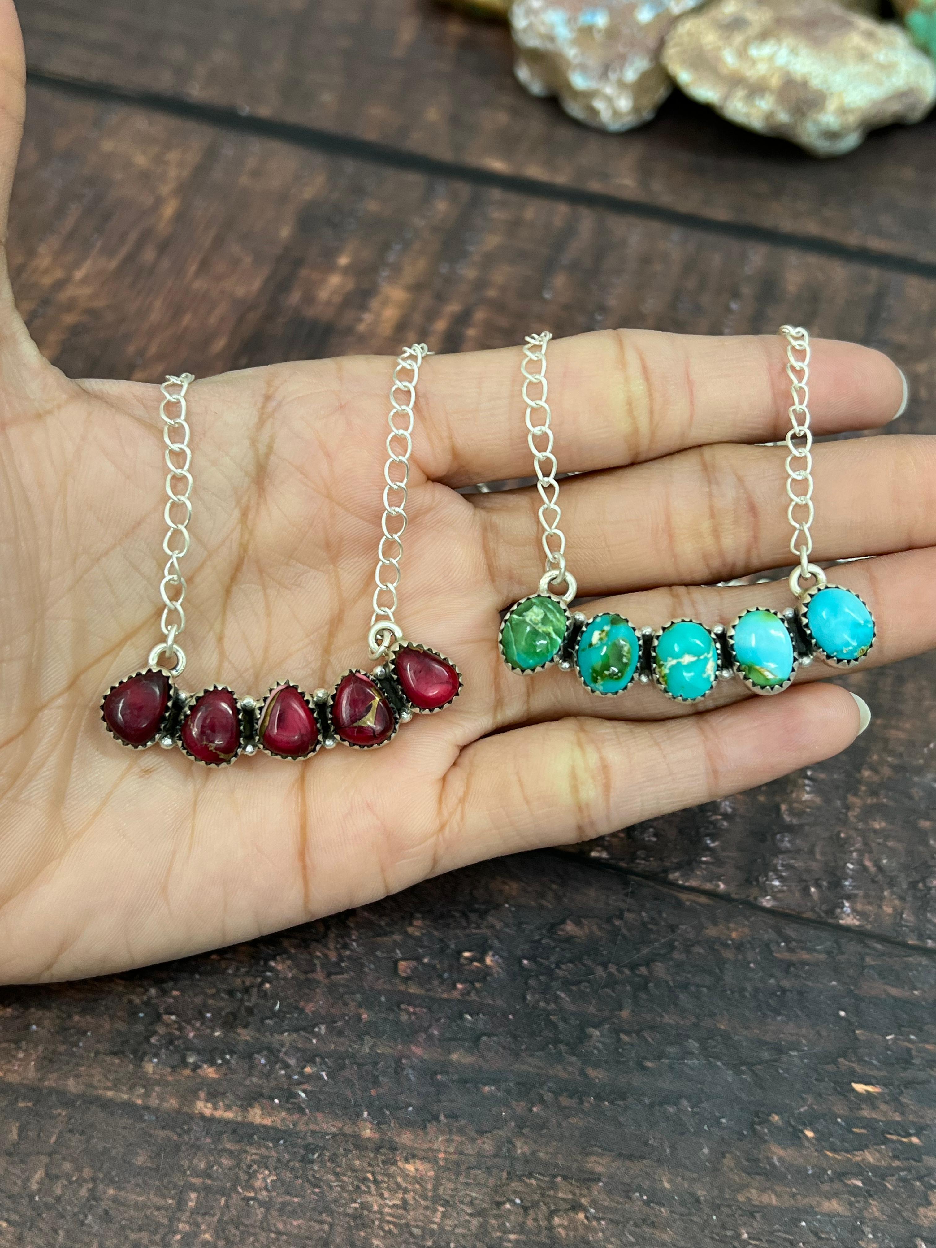 Handmade Sterling Silver Multistone Necklace with Signed Nizhoni