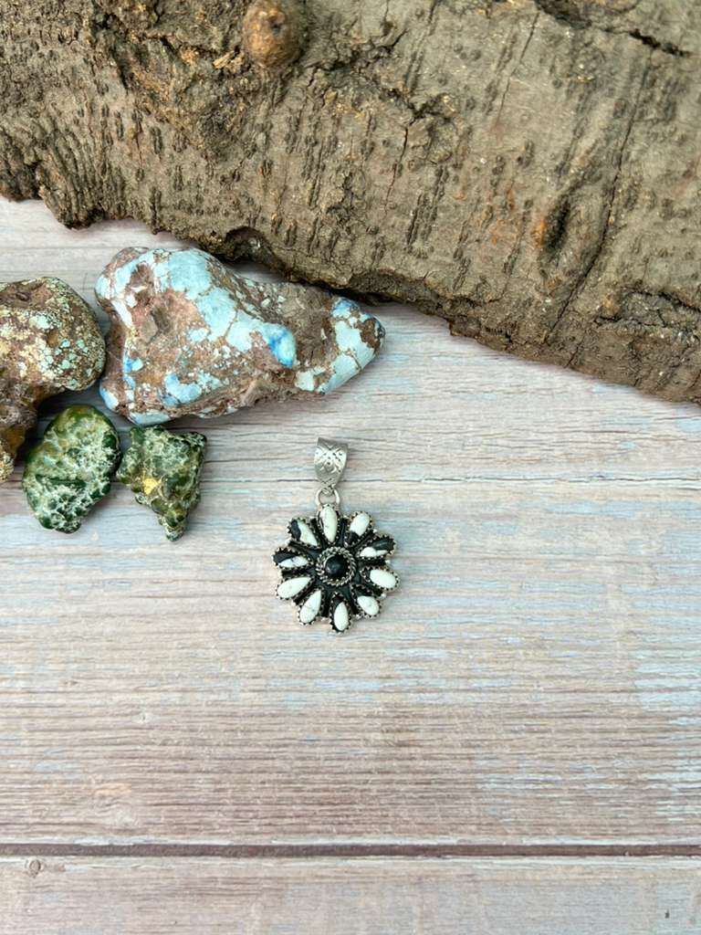 Handmade Sterling Silver White Buffalo Turquoise Pendant with Signed Nizhoni