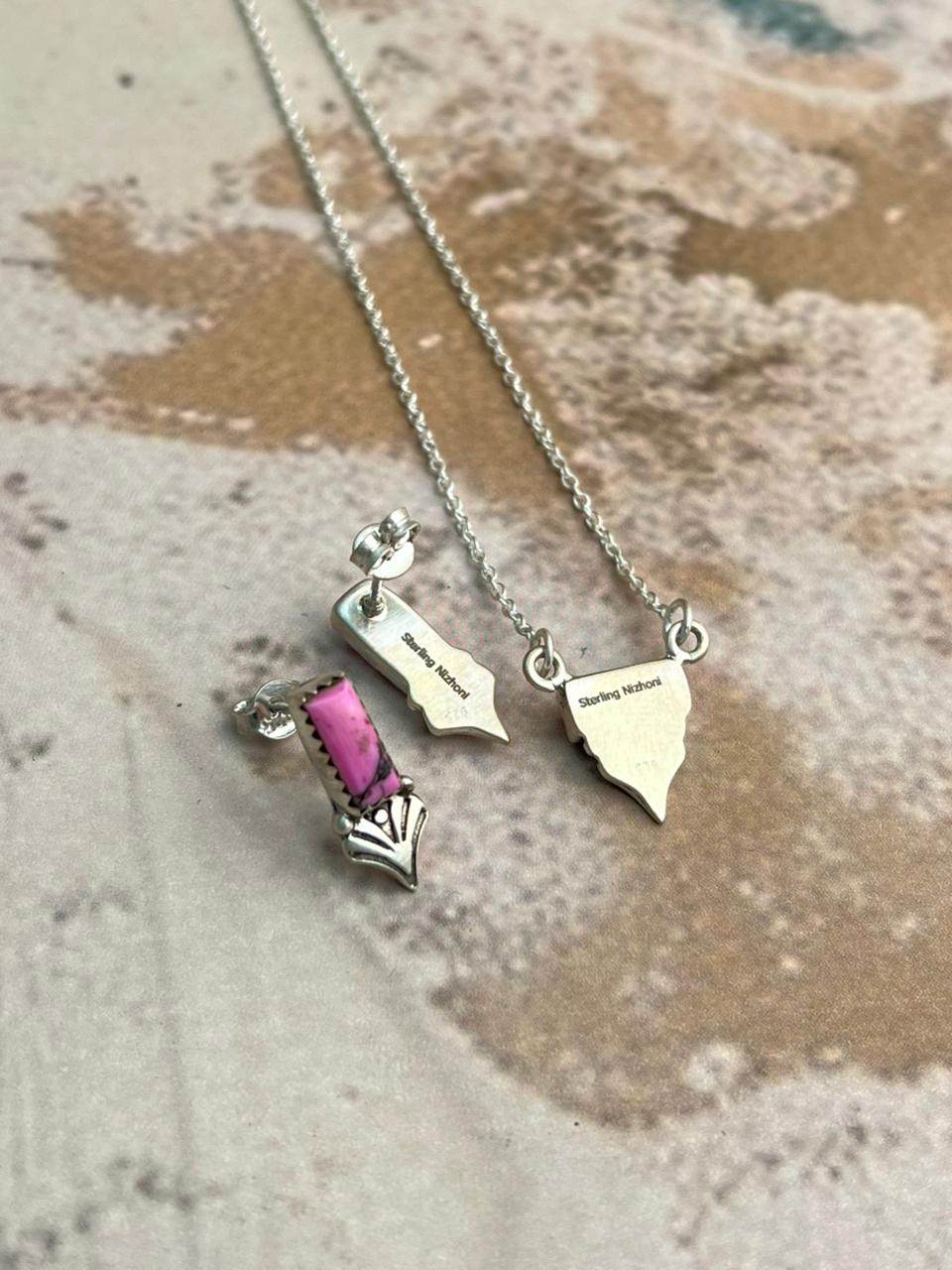 Handmade Sterling Silver Cherry Blossom Necklace Earrings Set "Signed Nizhoni"