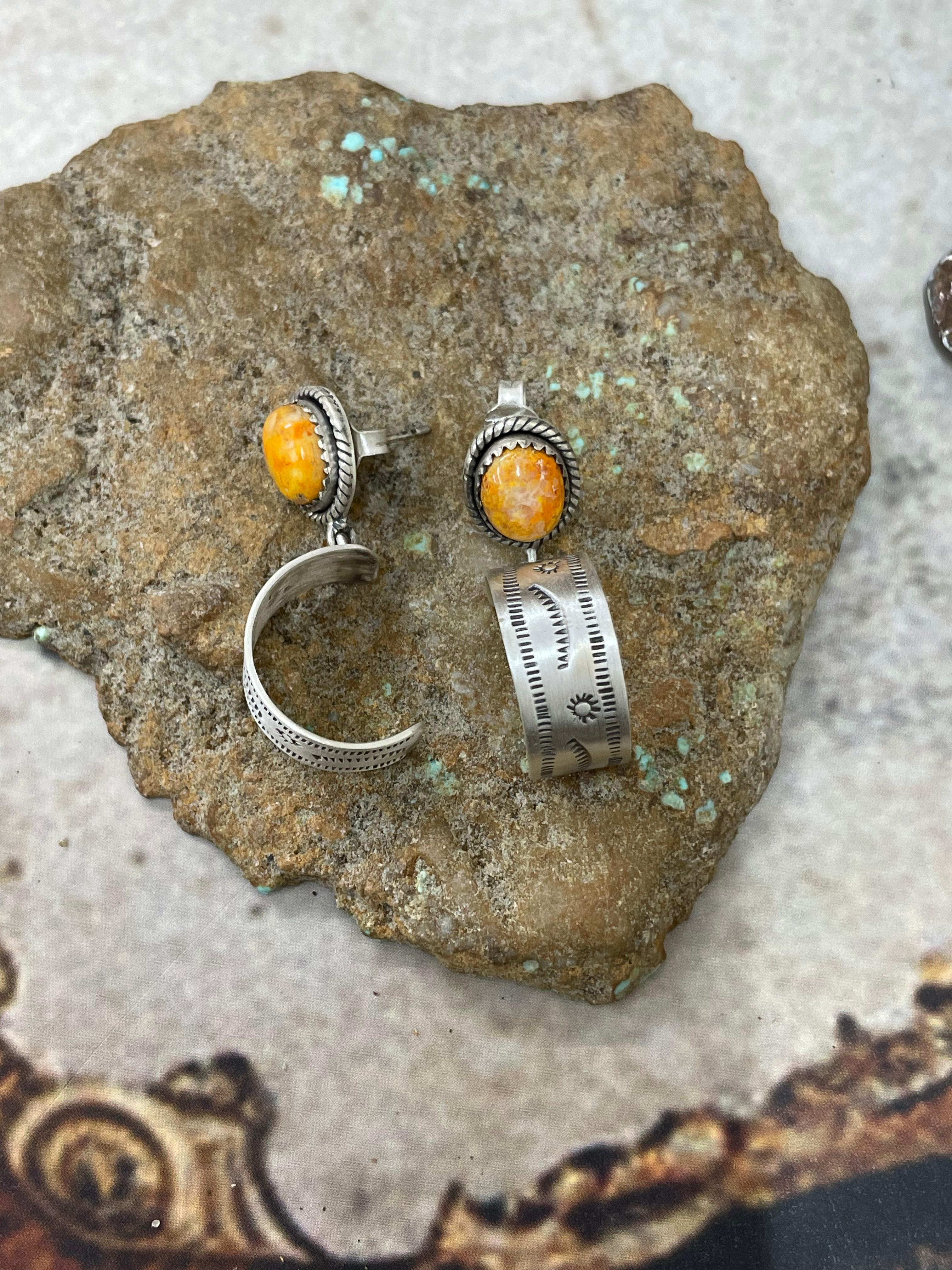 Handmade Sterling Silver Bumblebee Post Hoop Earrings with Signed Nizhoni