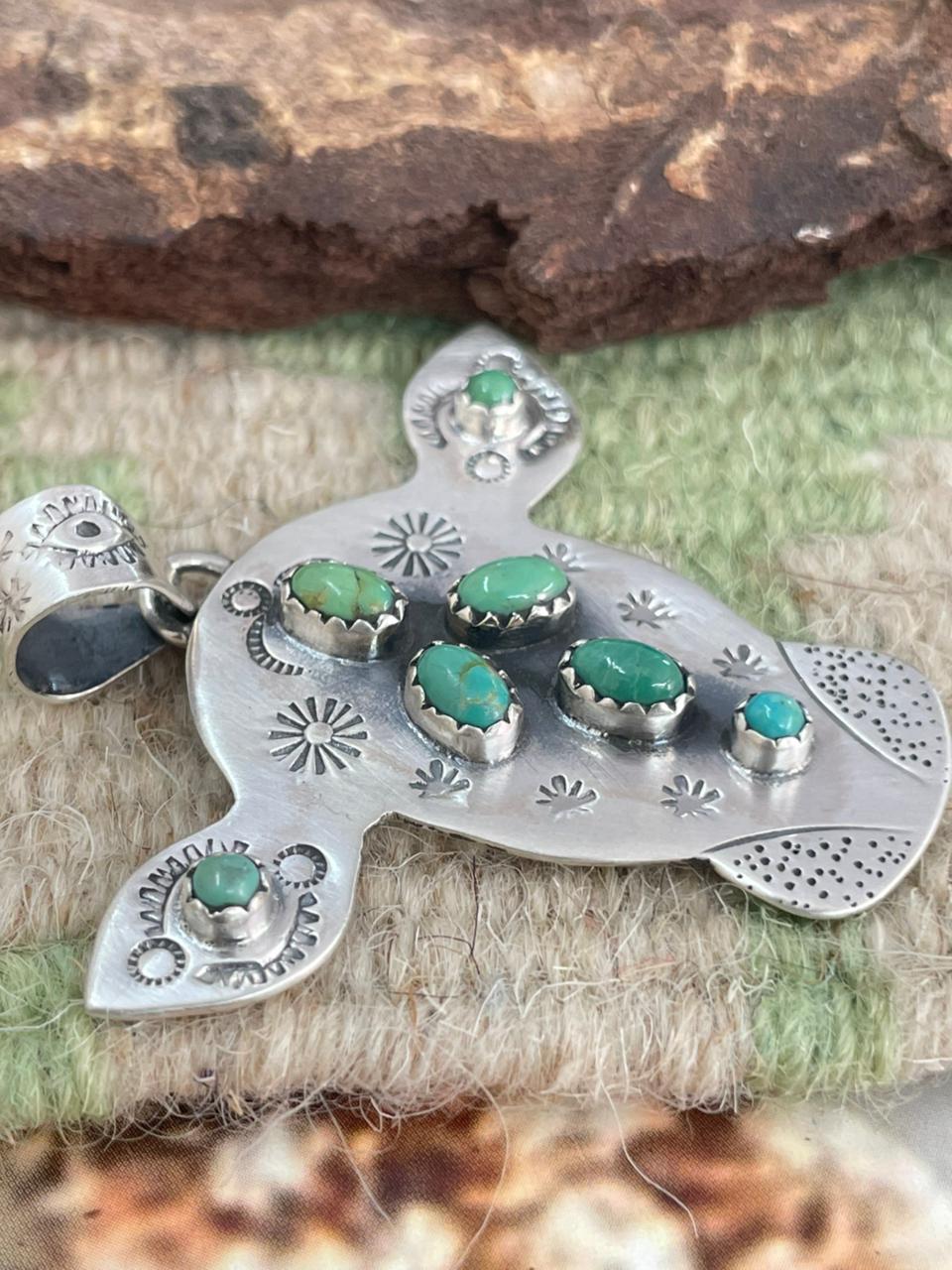 Handmade Sterling Silver Kingman Turquoise Bull Pendant "Signed Nizhoni"