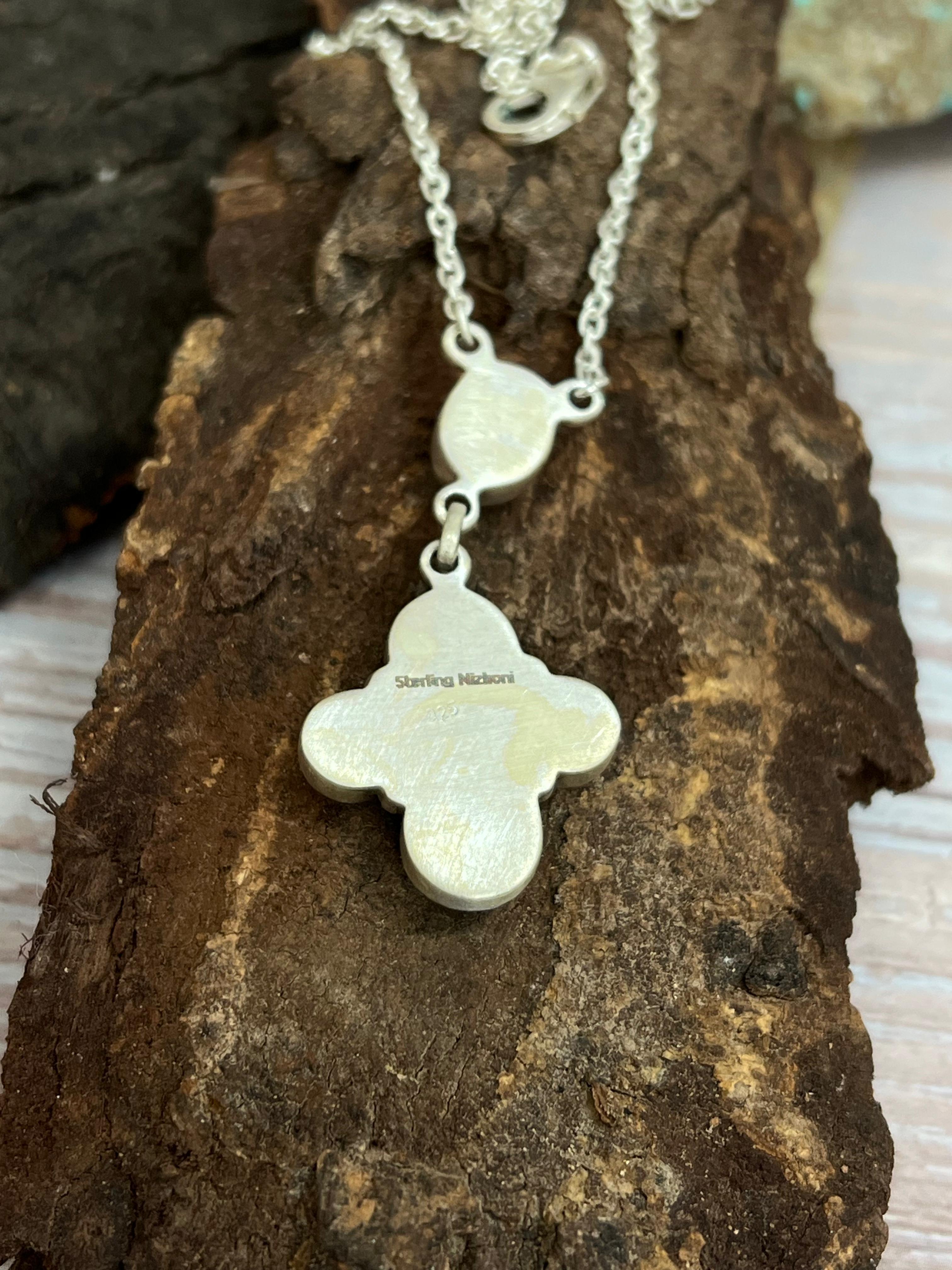 Handmade Sterling Silver Cotton Candy Turquoise Necklace with Signed Nizhoni