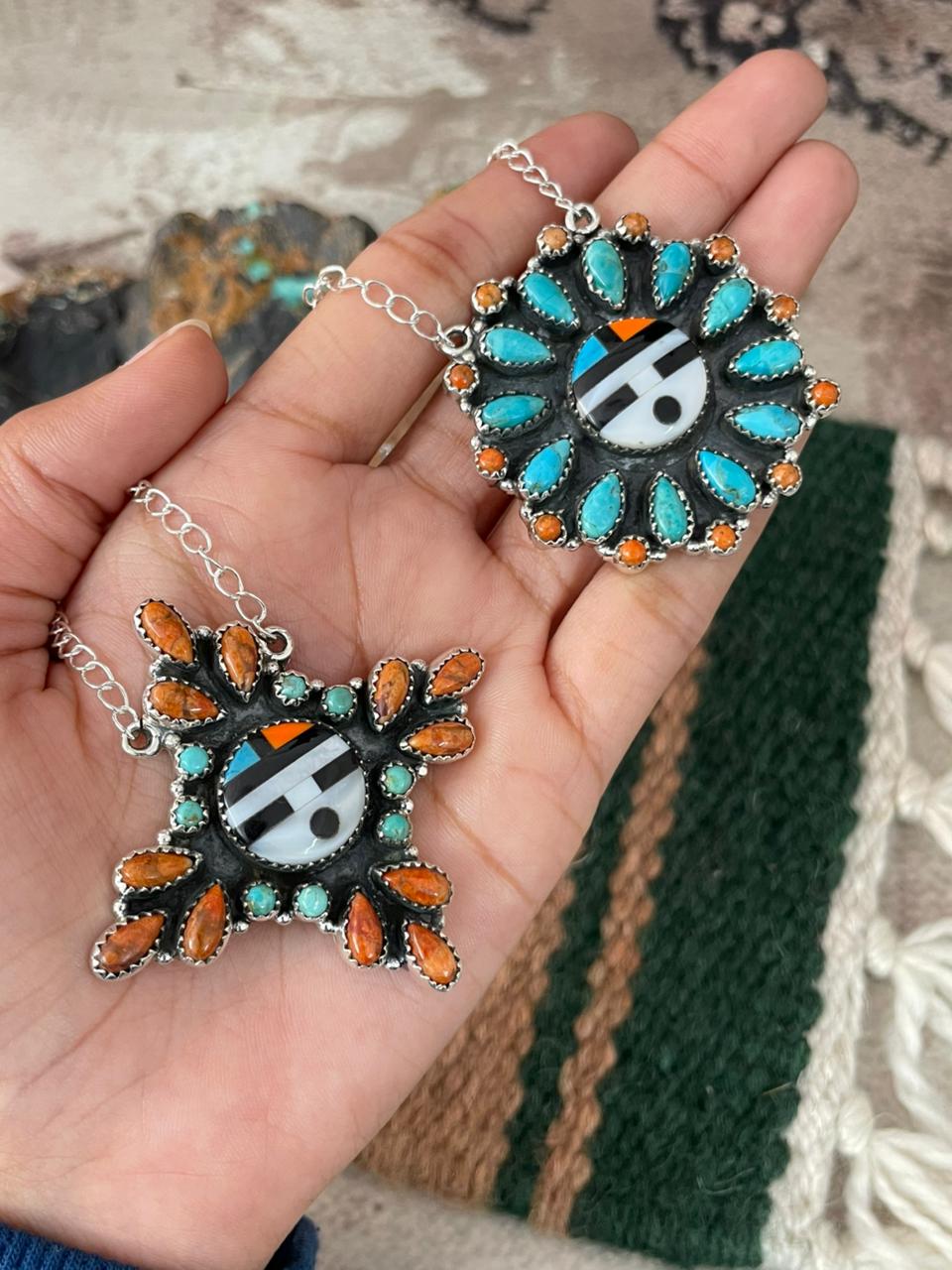 Handmade Sterling Silver Turquoise and MOP Necklace "Signed Nizhoni"