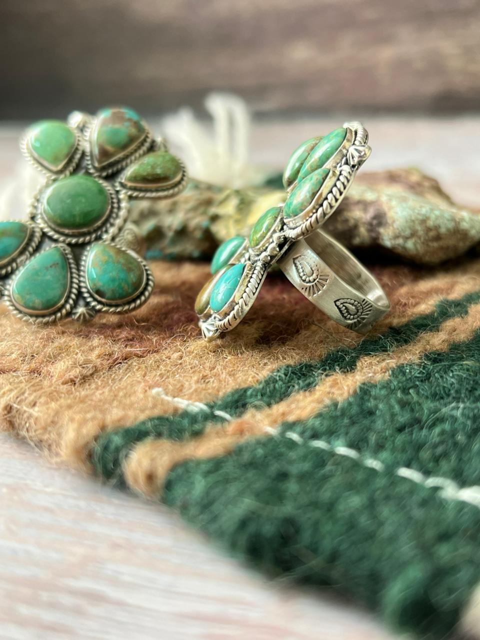 Handmade Sterling Silver Mantis Turquoise Adjustable Ring With Signed Nizhoni