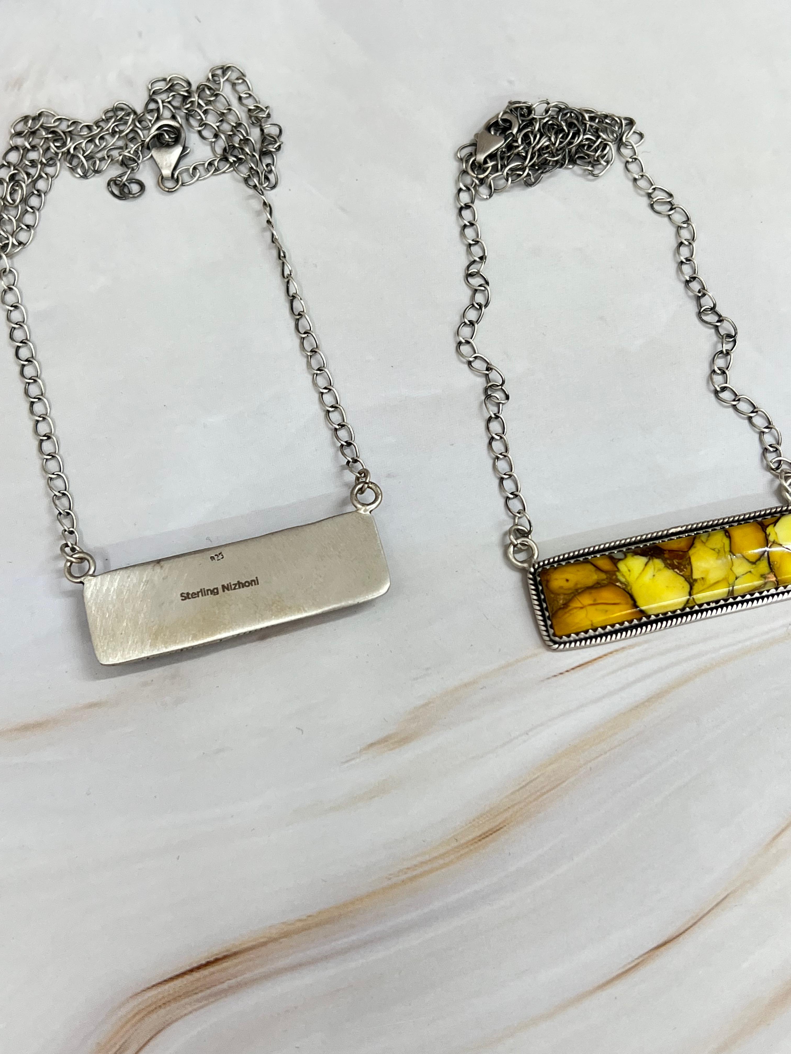 Handmade Sterling Silver Dahlia Rose, Honey Dahlia Bar Necklace with Signed Nizhoni