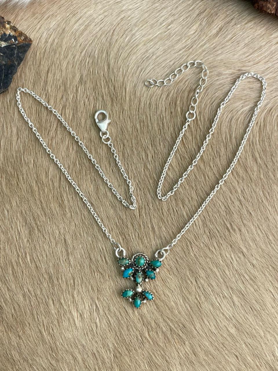 Handmade Sterling Silver Kingman Turquoise Necklace "Signed Nizhoni"