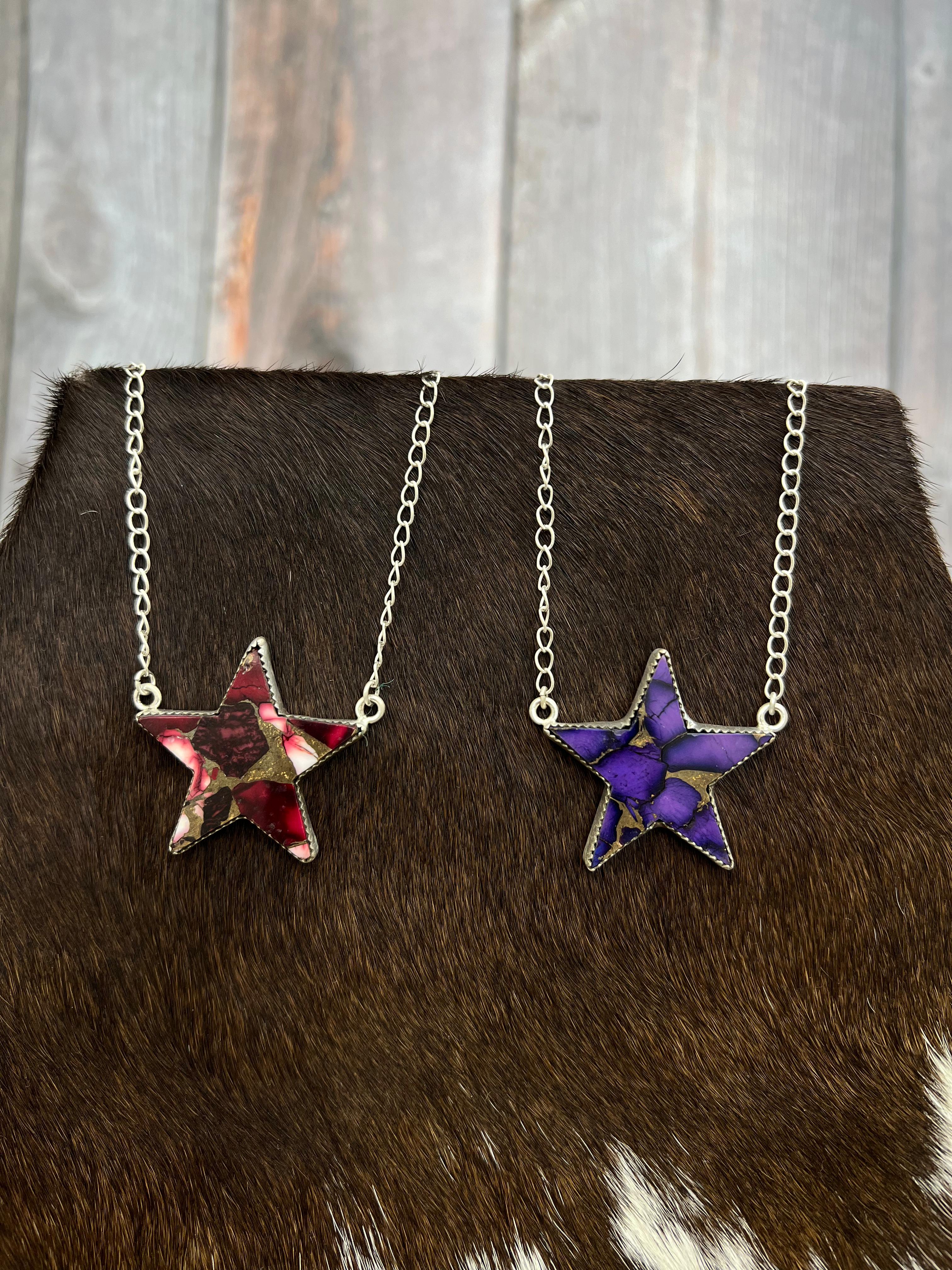 Handmade Sterling Silver Dahlia Rose, Grape Dahlia Star Necklace with Signed Nizhoni (8)