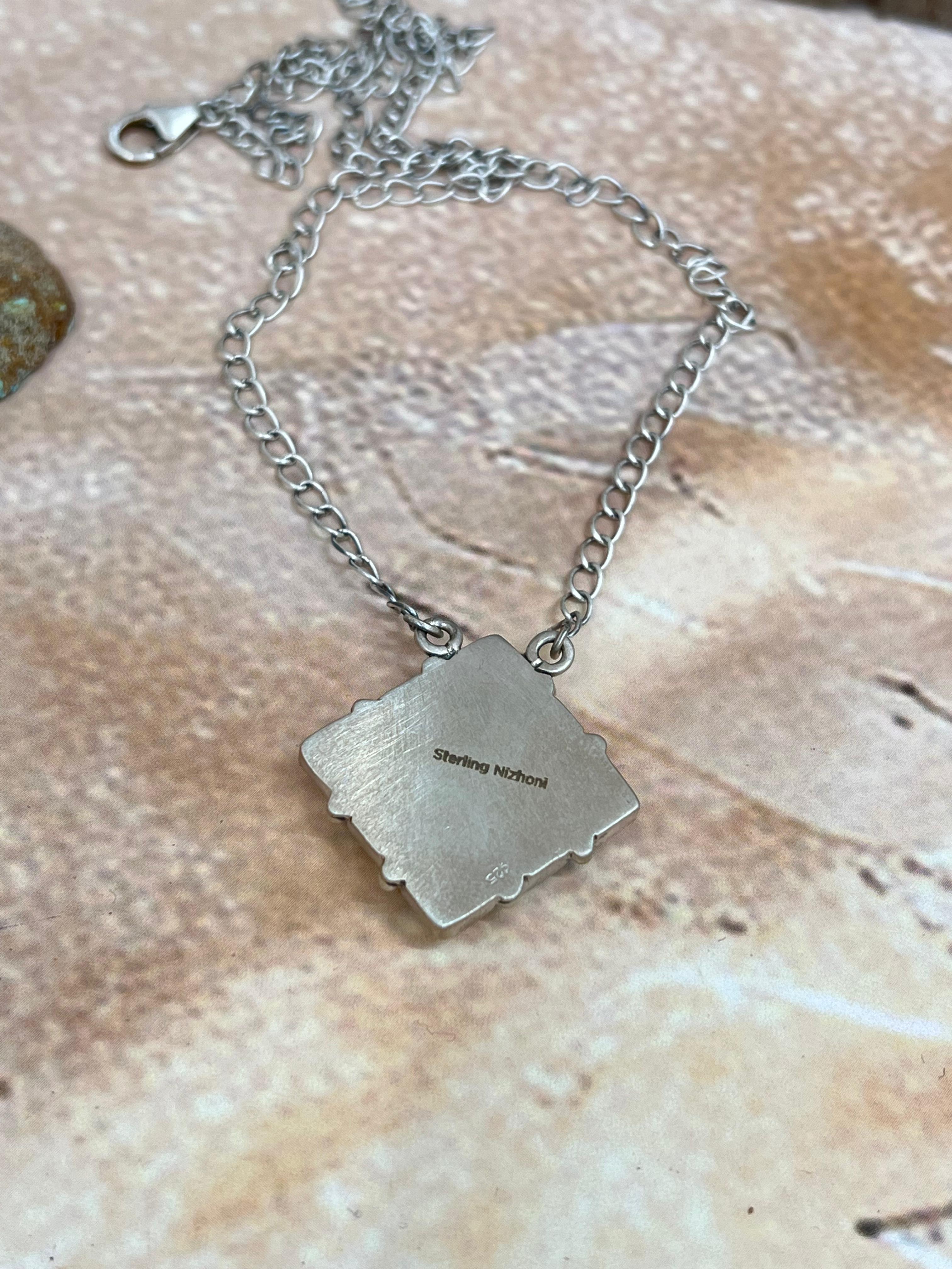 Handmade Sterling Silver White Buffalo Turquoise Necklace with Signed Nizhoni (2)