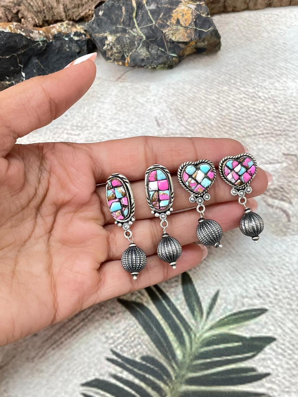 Handmade Sterling Silver Cotton Candy Post Dangle Earrings "Signed Nizhoni"