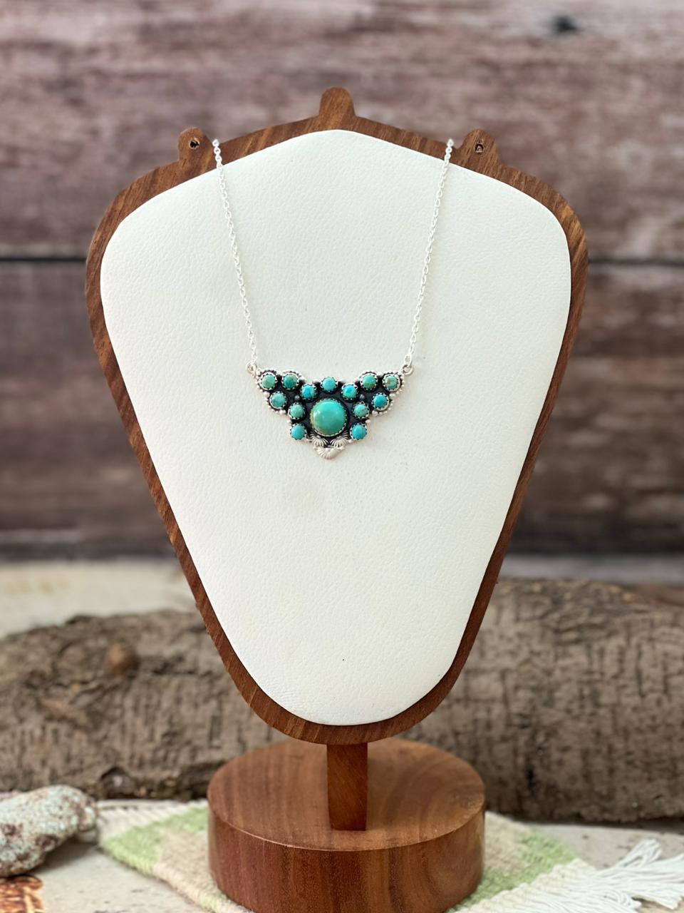 Handmade Sterling Silver Kingman Turquoise Necklace "Signed Nizhoni"