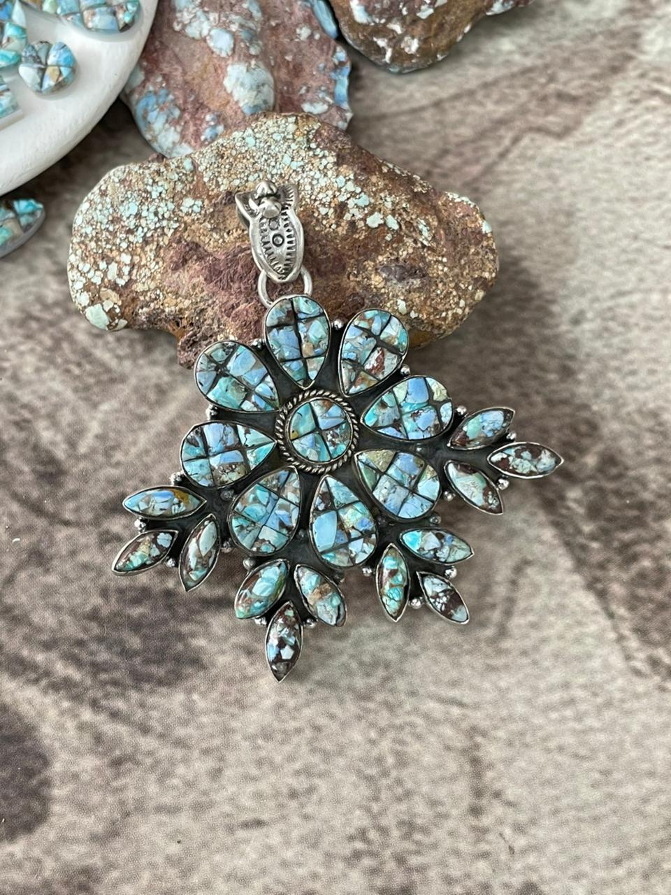 Handmade Sterling Silver Golden Hills Turquoise Cobble Collection Pendant "Signed Nizhoni"