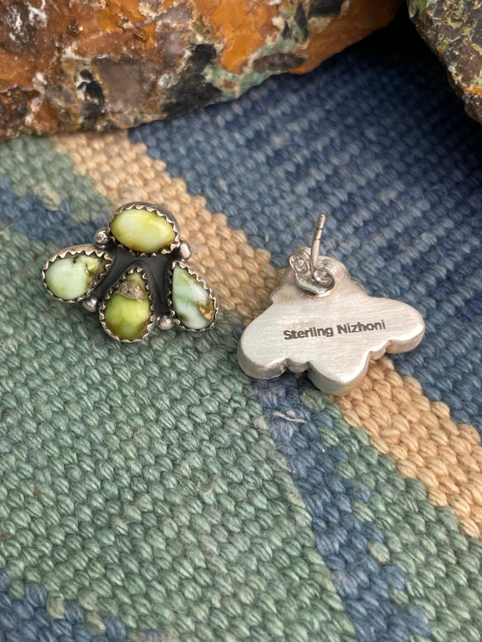 Backroads Handmade Sterling Silver Palomino Turquoise Post Studs "Signed Nizhoni"