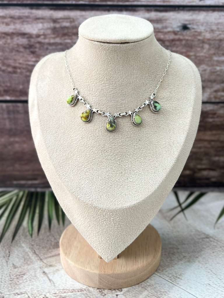 Handmade Sterling Silver Palomino Turquoise Necklace with Signed Nizhoni