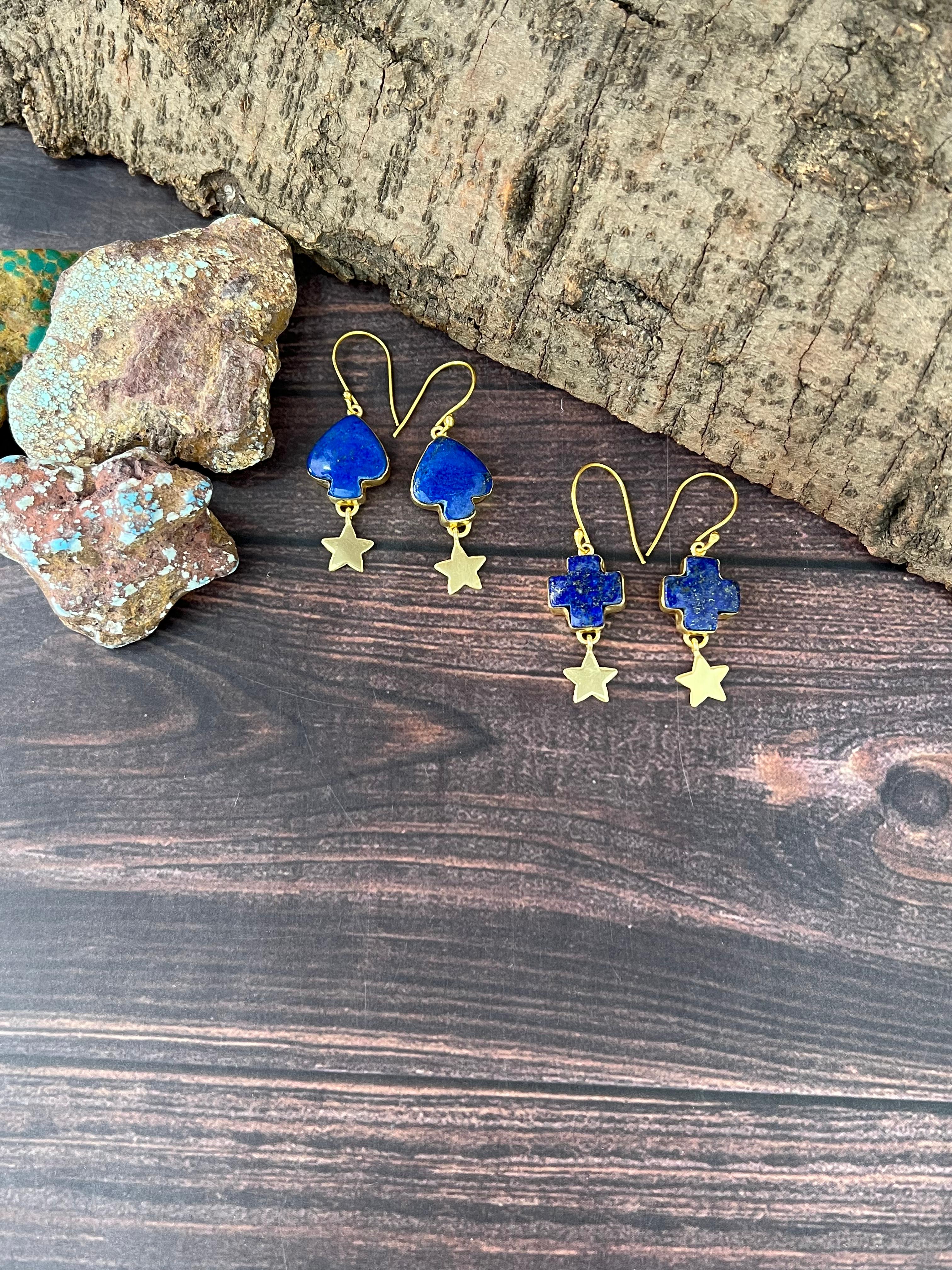 “The Golden Collection” Handmade Natural Lapis Hook Dangle Earrings