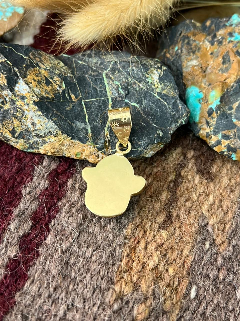 “The Golden Collection” Handmade Gold-Palted Golden Hills Turquoise Pendant