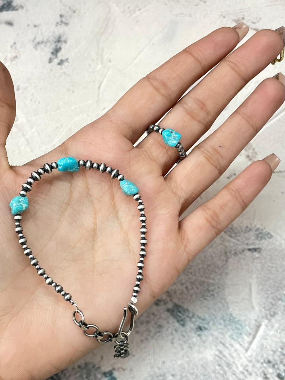 Handmade Sterling Silver White Water Beaded Bracelet and Ring Set