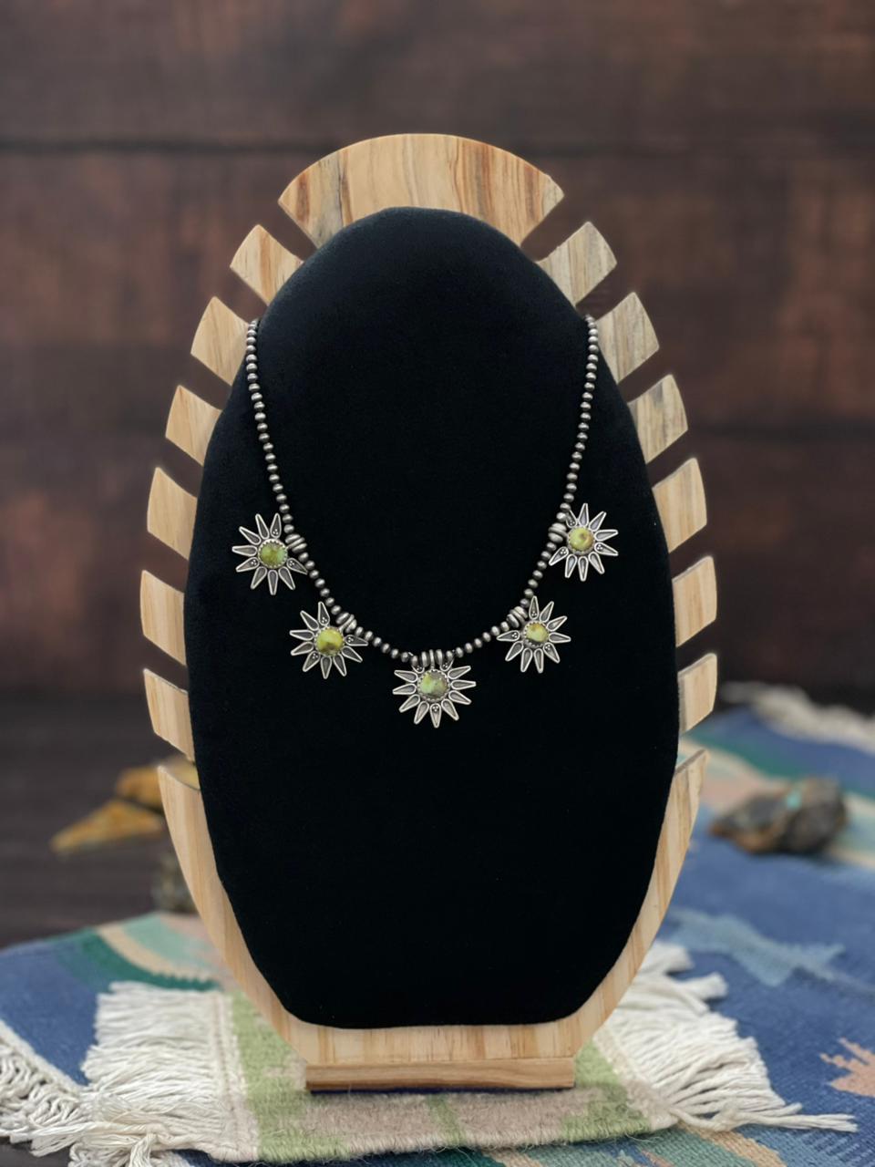 Handmade Sterling Silver Palomino Turquoise Beaded Necklace "Signed Nizhoni"