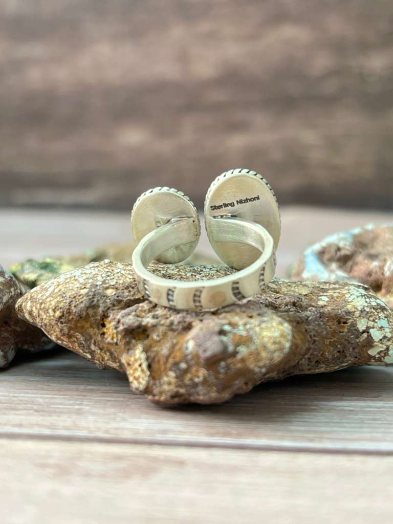 Handmade Sterling Silver Emerald Valley Turquoise Adjustable Ring "Signed Nizhoni"