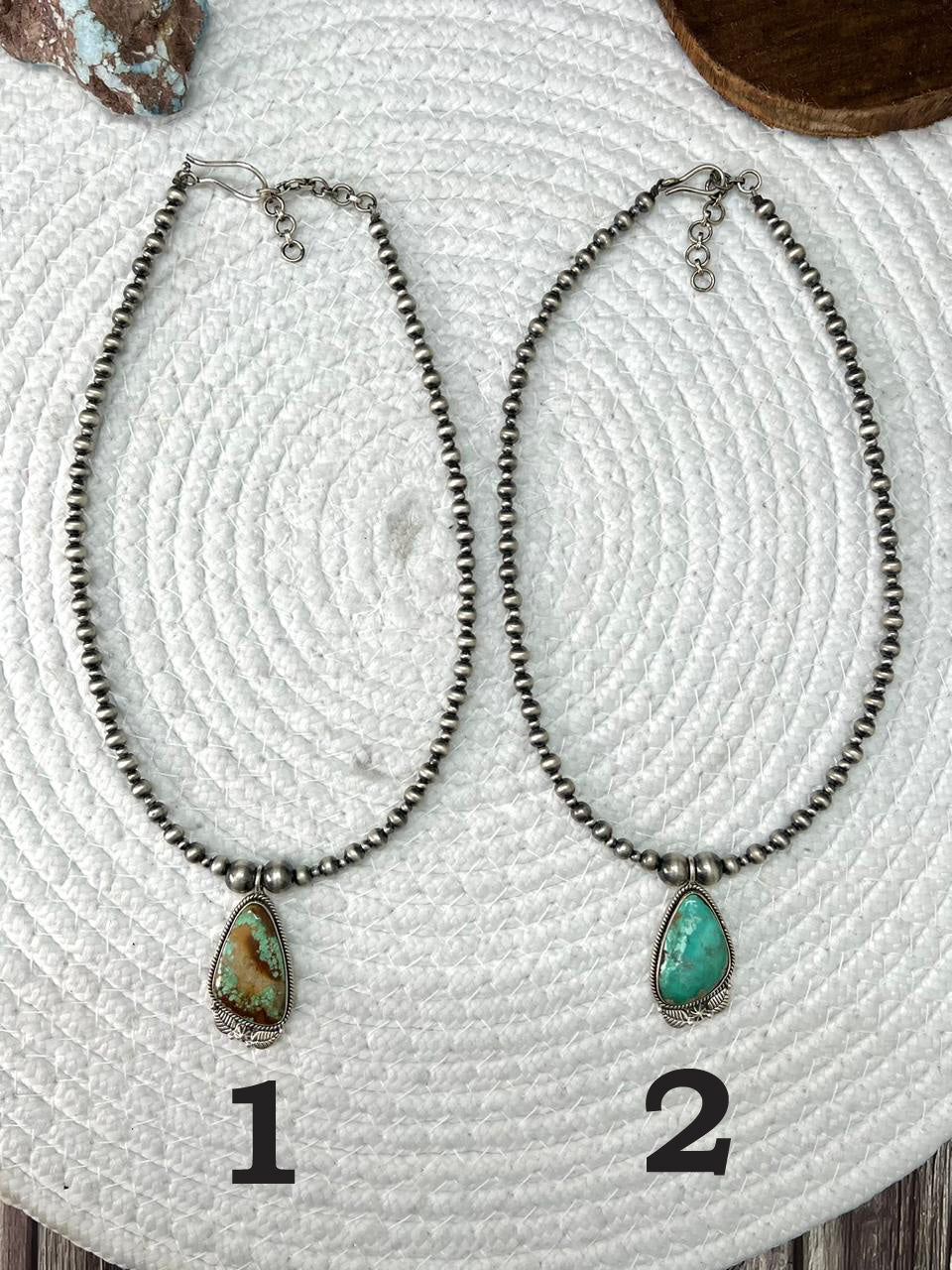 Handmade Sterling Silver Beaded Mantis Turquoise Necklace "Signed Nizhoni"