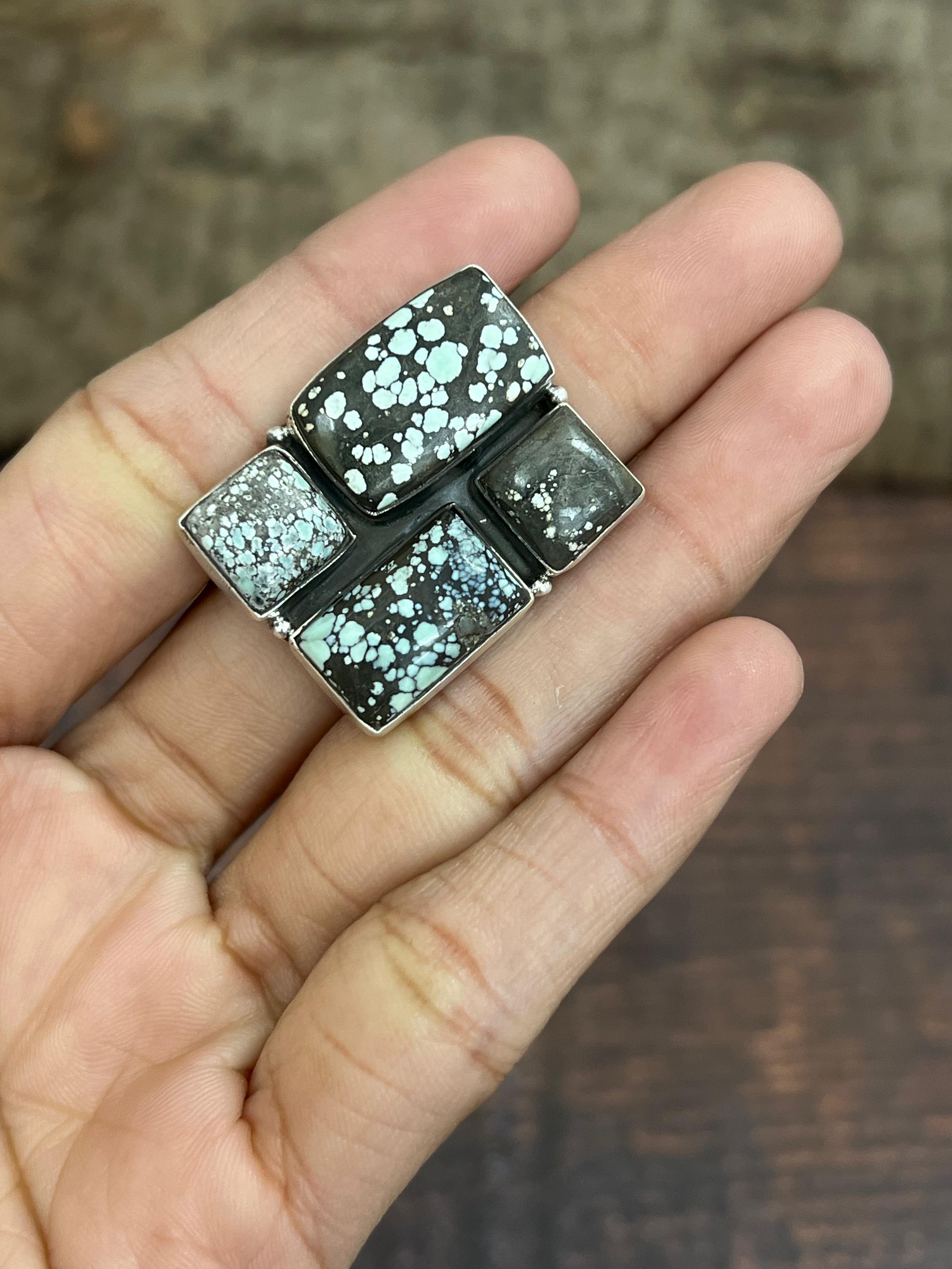 Handmade Sterling Silver Starfox Variscite Adjustable Ring Signed Nizhoni