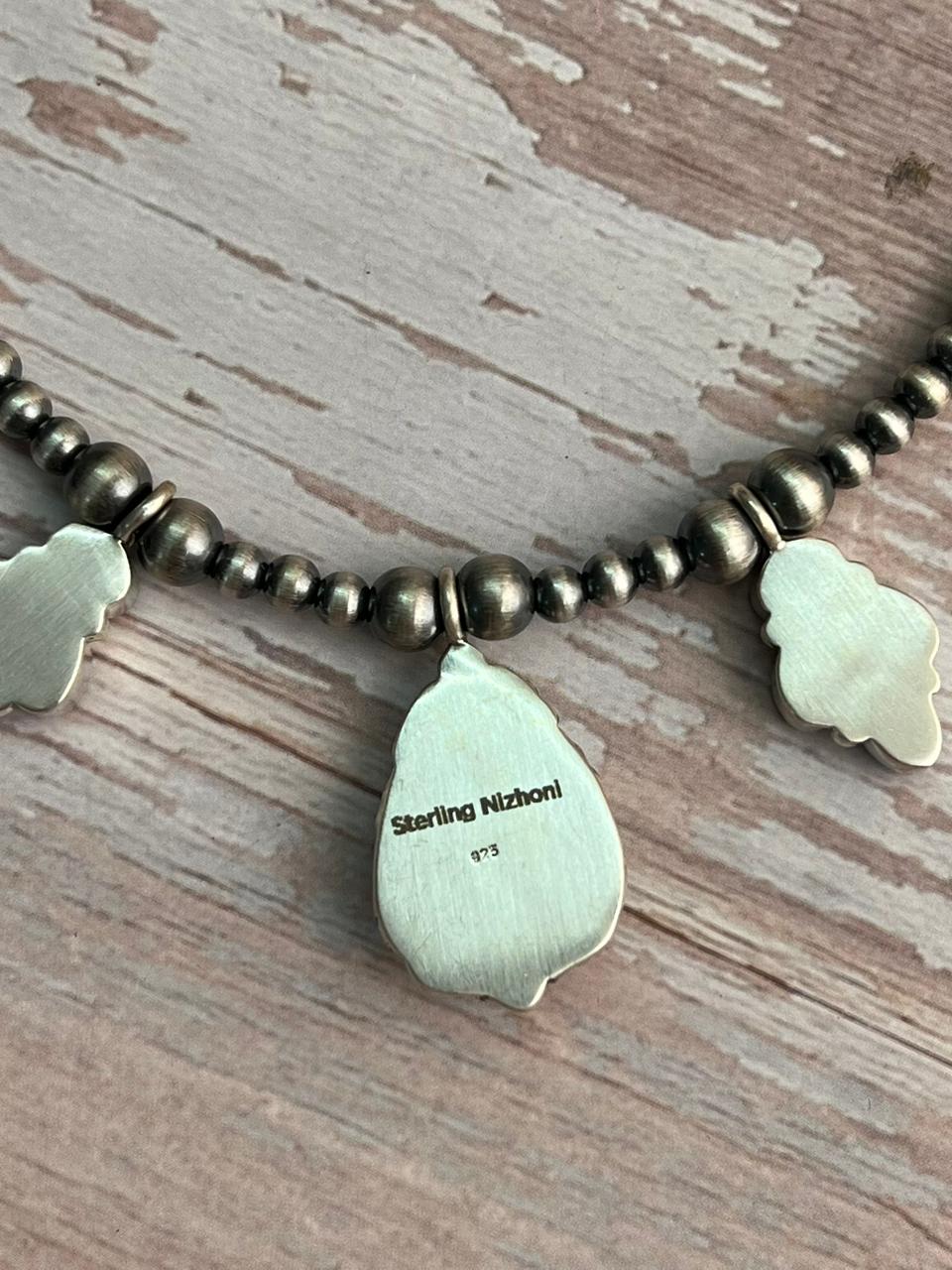 Handmade Sterling Silver Beaded Sonoran with Cut Stone Necklace "Signed Nizhoni"