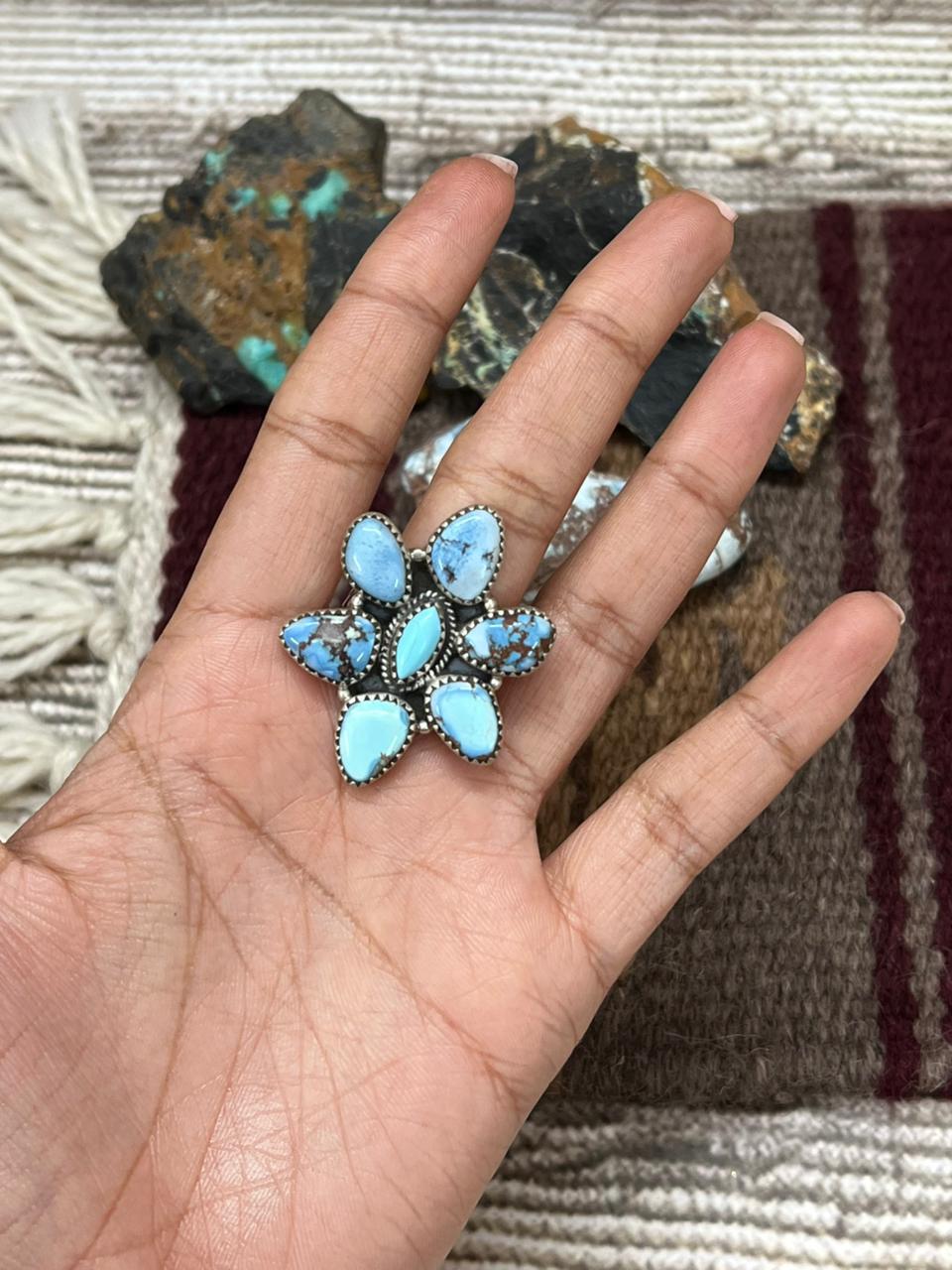 Handmade Sterling Silver Golden Hills Turquoise Adjustable Ring "Signed Nizhoni"