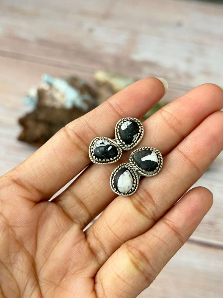 Handmade Sterling Silver White Buffalo Adjustable Ring with Signed Nizhoni