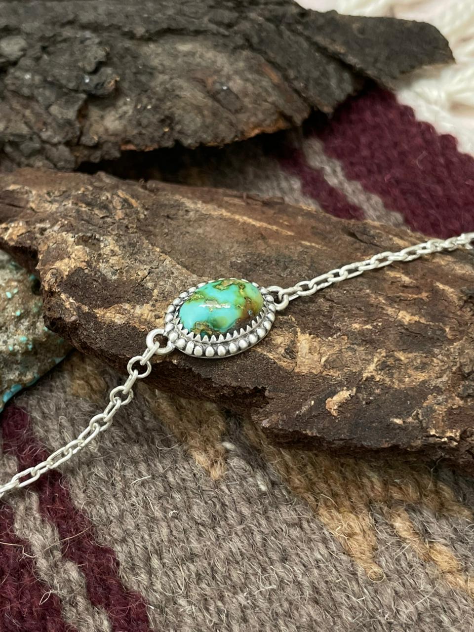Handmade Sterling Silver Sonoran Mountain Turquoise Chain Bracelet "Signed Nizhoni"