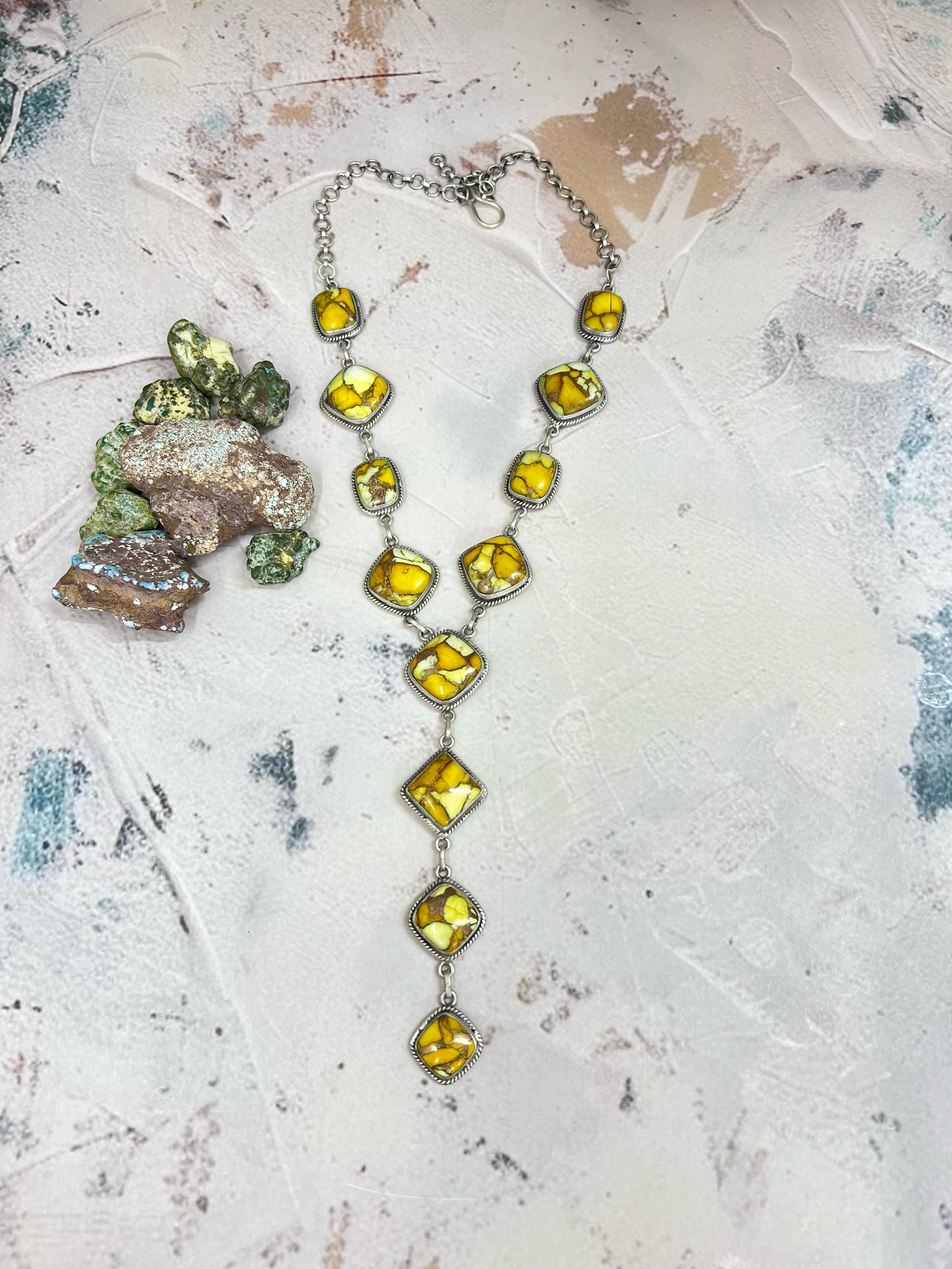 Handmade Sterling Silver Honey Dahlia Necklace with Signed Nizhoni