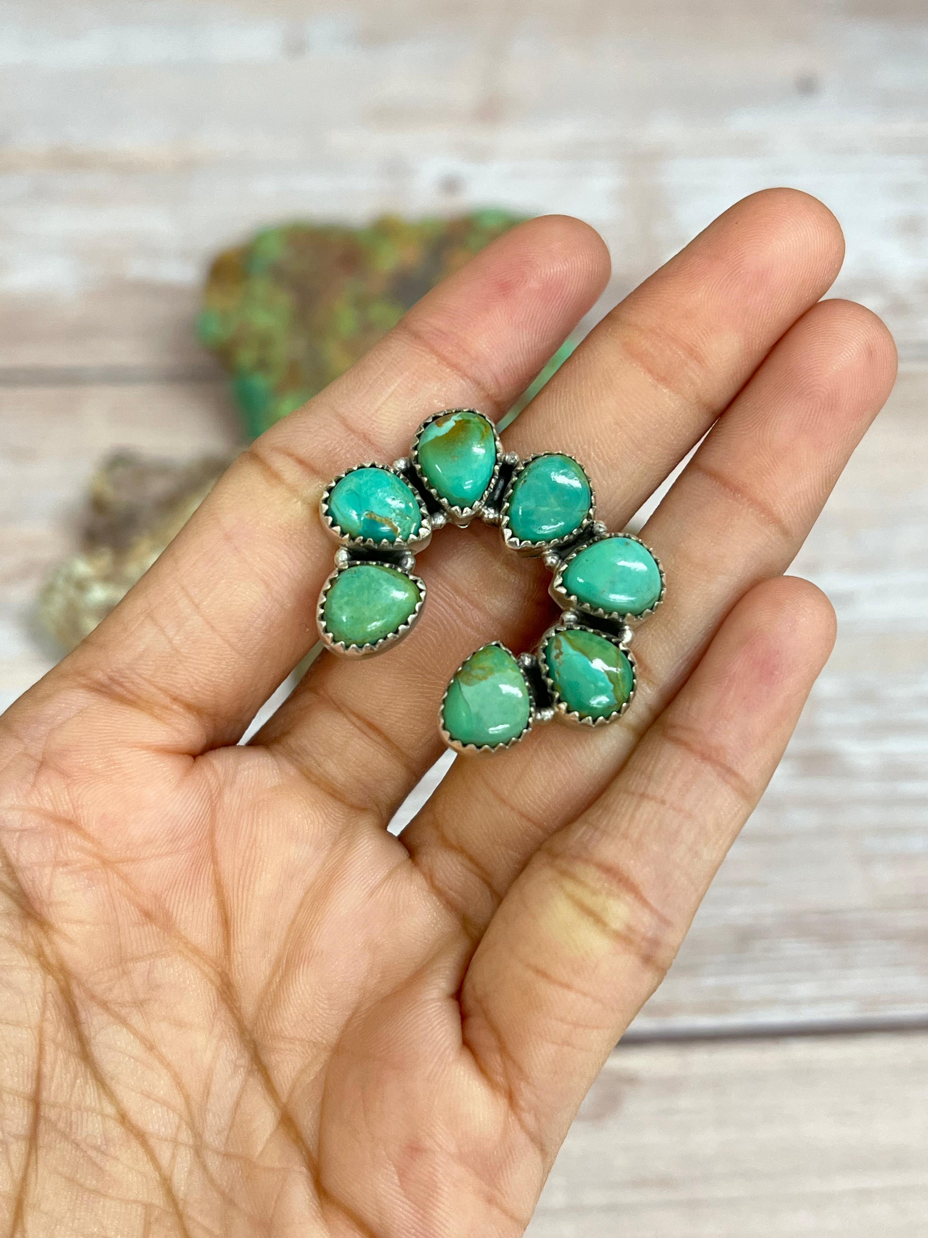 Handmade Sterling Silver Kingman Turquoise Naja Adjustable Ring with Signed Nizhoni