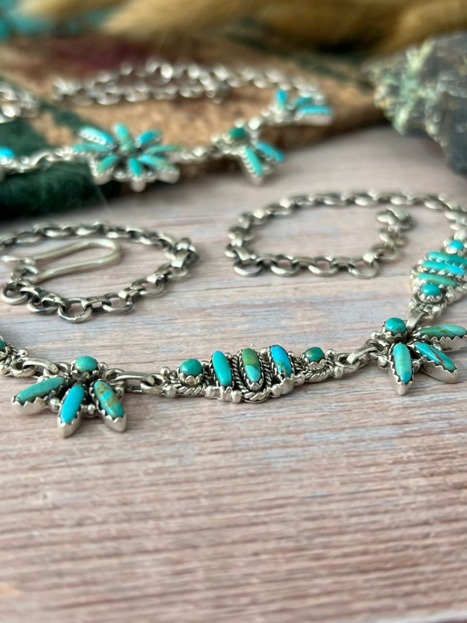 Handmade Sterling Silver Kingman Turquoise Choker Necklace "Signed Nizhoni"