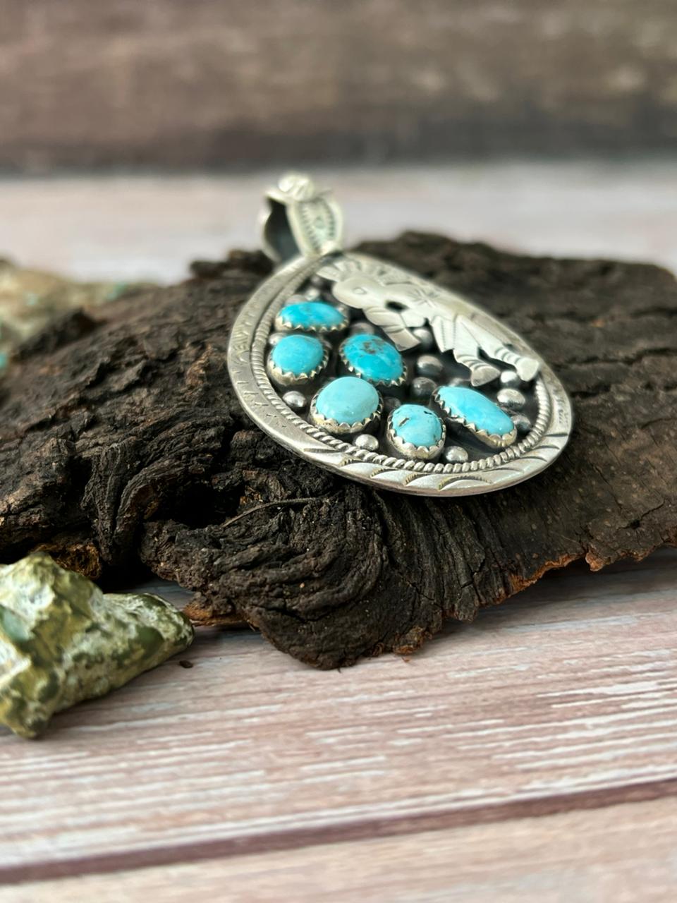 Handmade Sterling Silver White Water Turquoise Pendant with Signed Nizhoni (4)