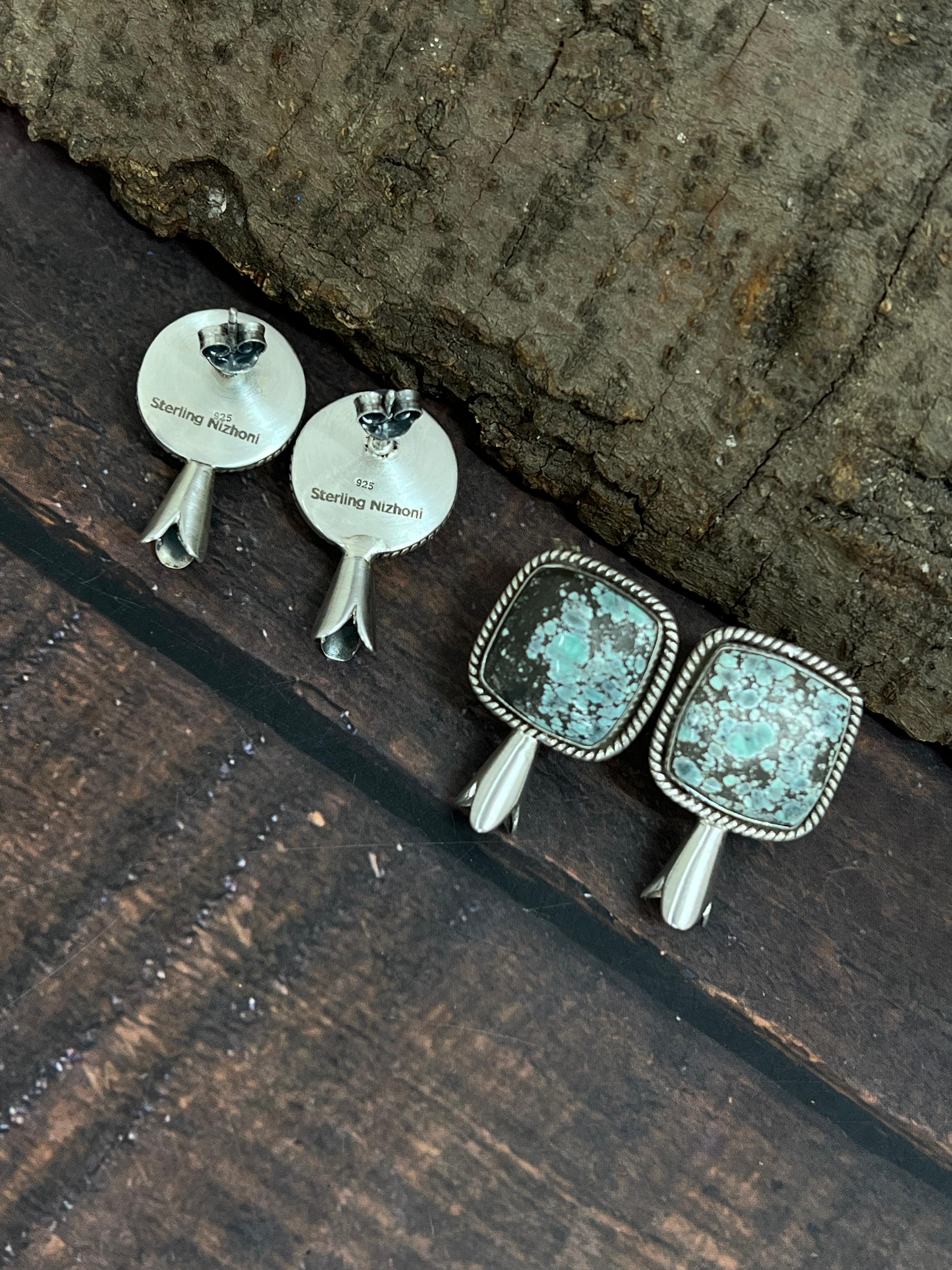 Handmade Sterling Silver Starfox Variscite Blossom Earrings Signed Nizhoni