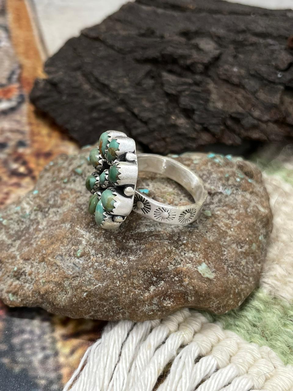 Handmade Sterling Silver Kingman Turquoise Adjustable Ring "Signed Nizhoni"