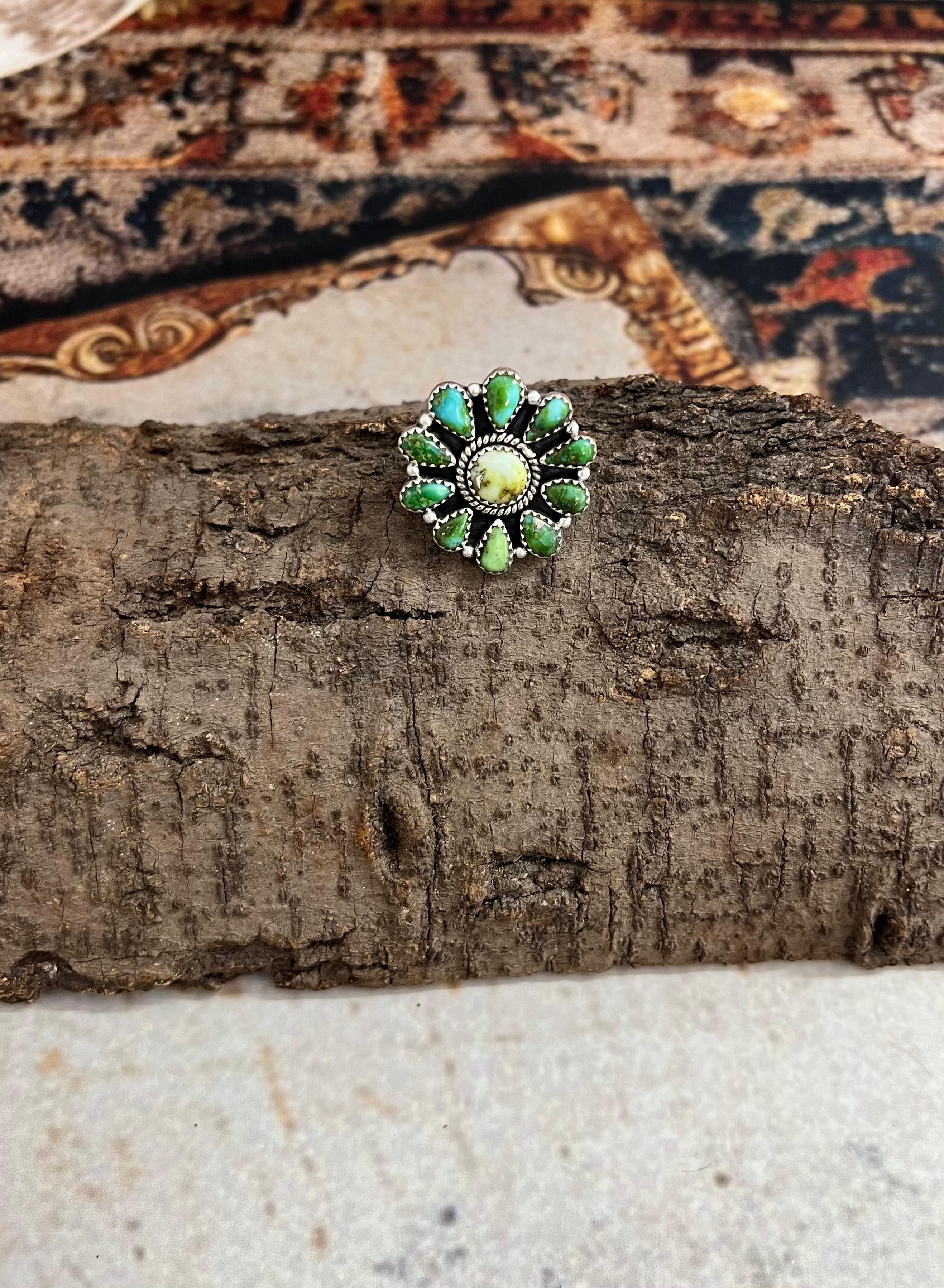 Handmade Sterling Silver Sonoran Mountain Turquoise, Palomino Turquoise Adjustable Ring, Signed Nizhoni (9)