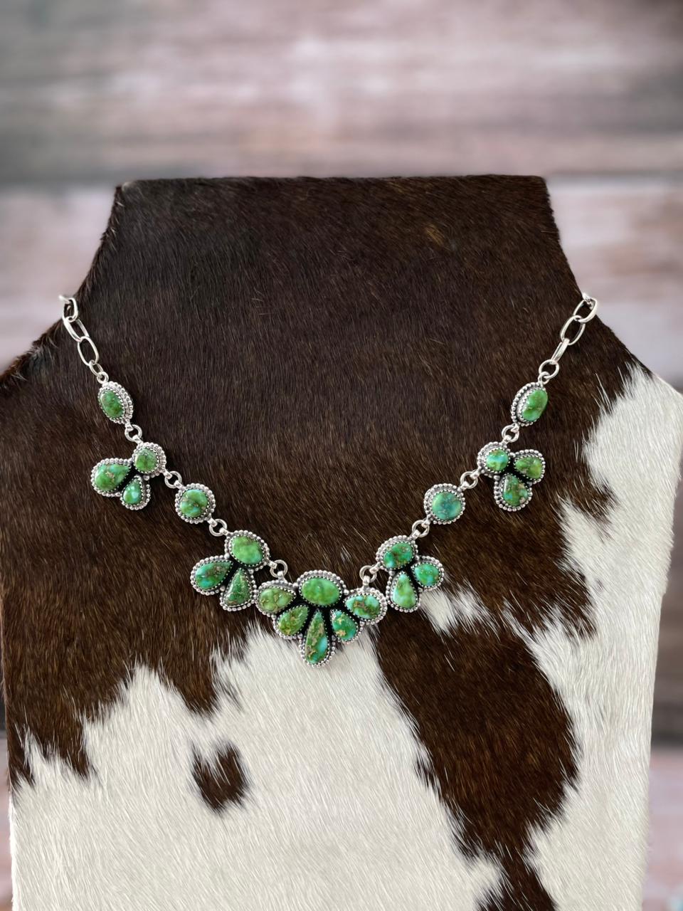 Handmade Sterling Silver Sonoran Mountain Turquoise Necklace with Signed Nizhoni