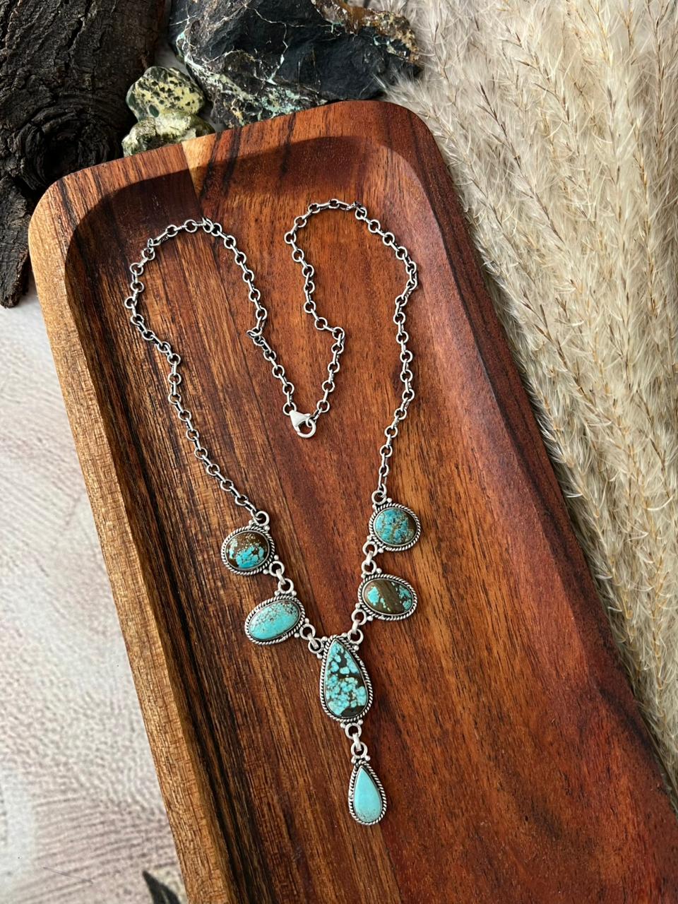 Handmade Sterling Silver Number 8 Turquoise Necklace "Signed Nizhoni"