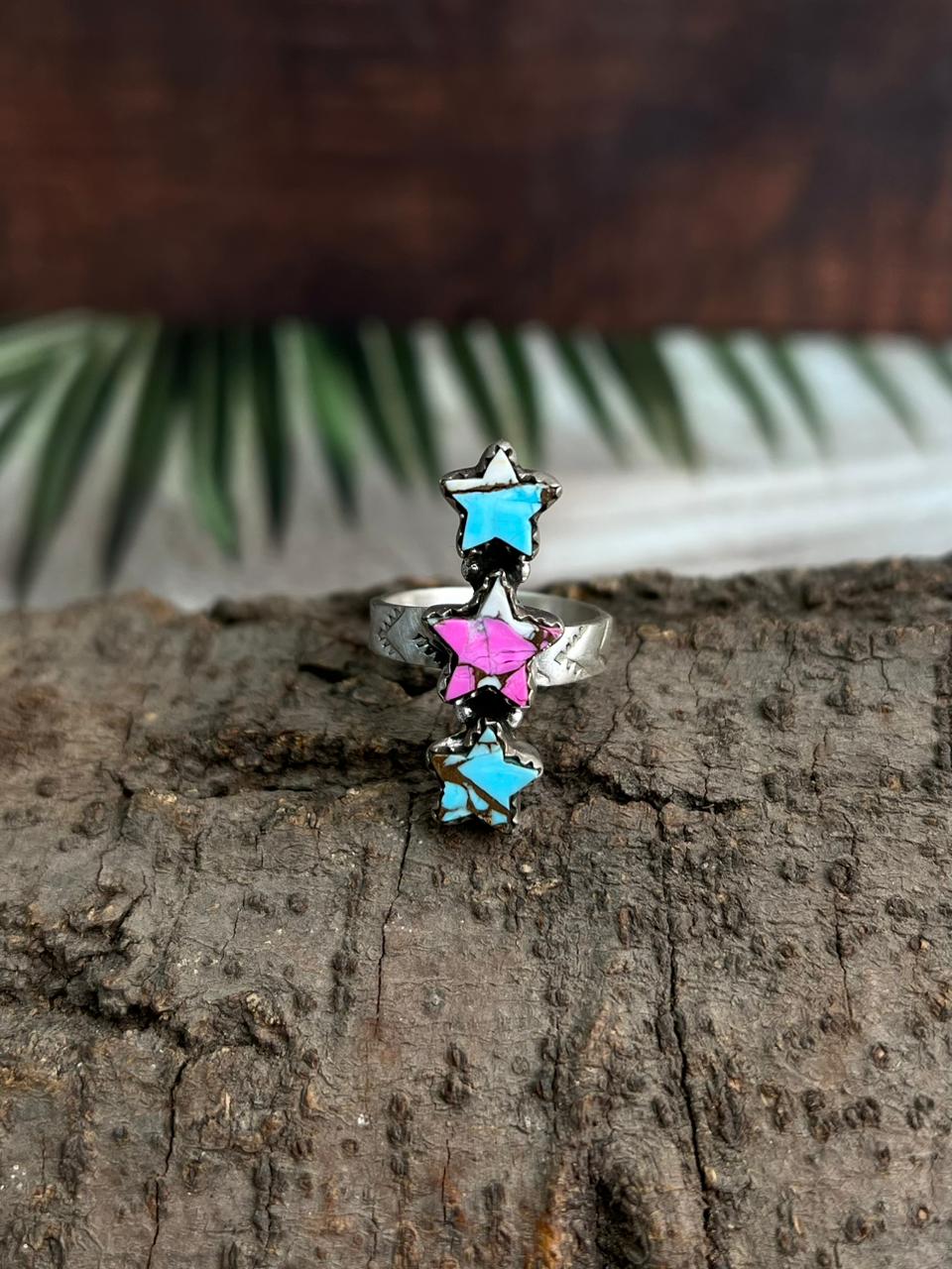 Handmade Sterling Silver Cotton Candy Star Adjustable Ring "Signed Nizhoni"