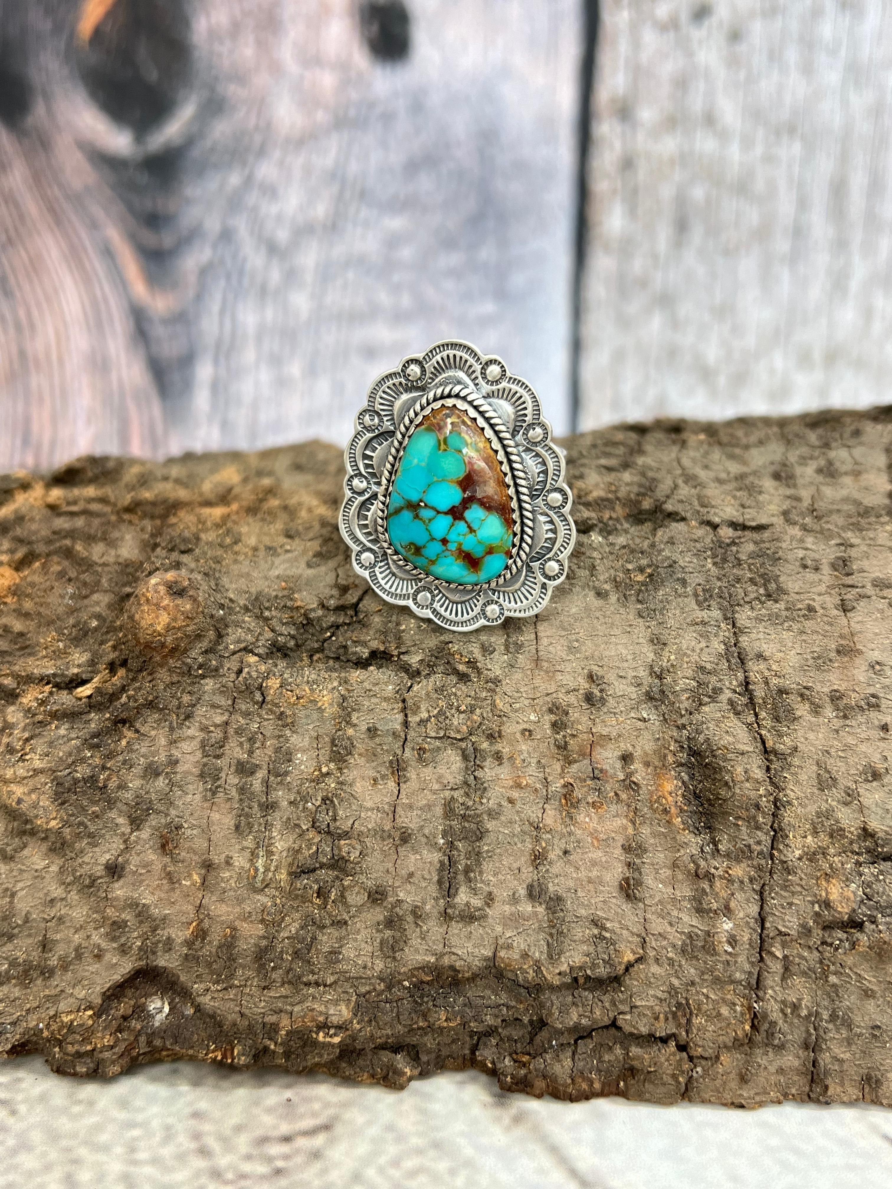 Handmade Sterling Silver Hardy Pit Adjustable Ring with Signed Nizhoni