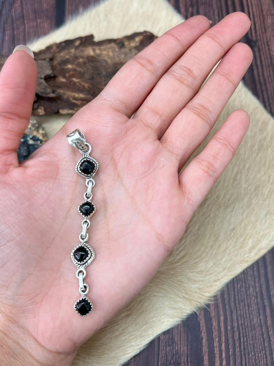 Handmade Sterling Silver Black Onyx Pendant "Signed Nizhoni"