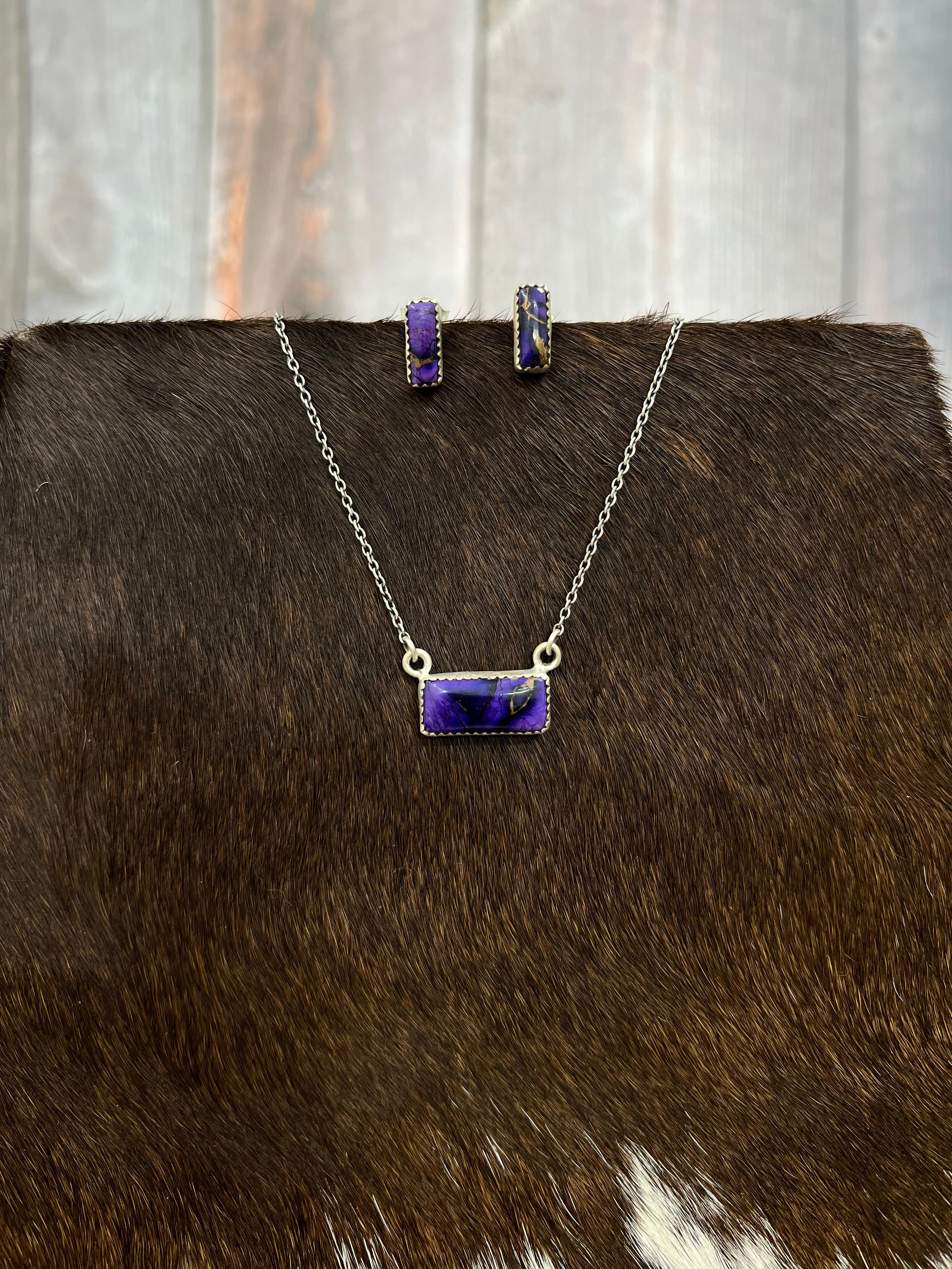 Handmade Sterling Silver Grape Dahlia Necklace Earrings Set, Signed Nizhoni