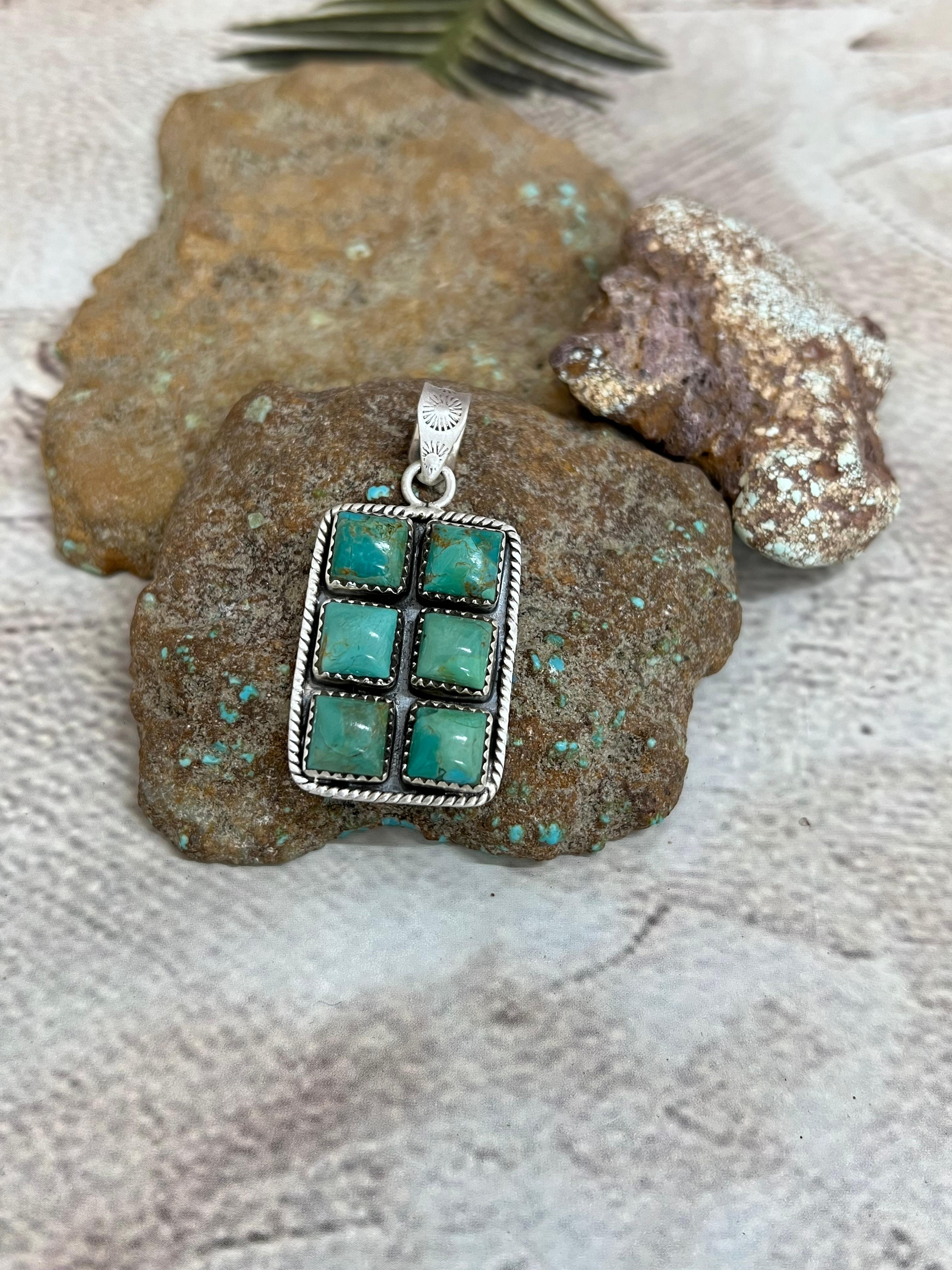 Handmade Sterling Silver Kingman Turquoise Pendant Signed Nizhoni