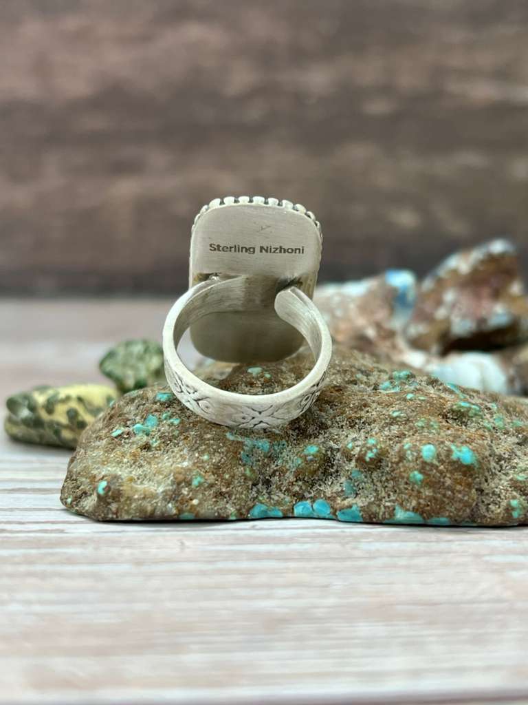 Handmade Sterling Silver Sonoran Mountain Turquoise Adjustable Ring "Signed Nizhoni" (8)
