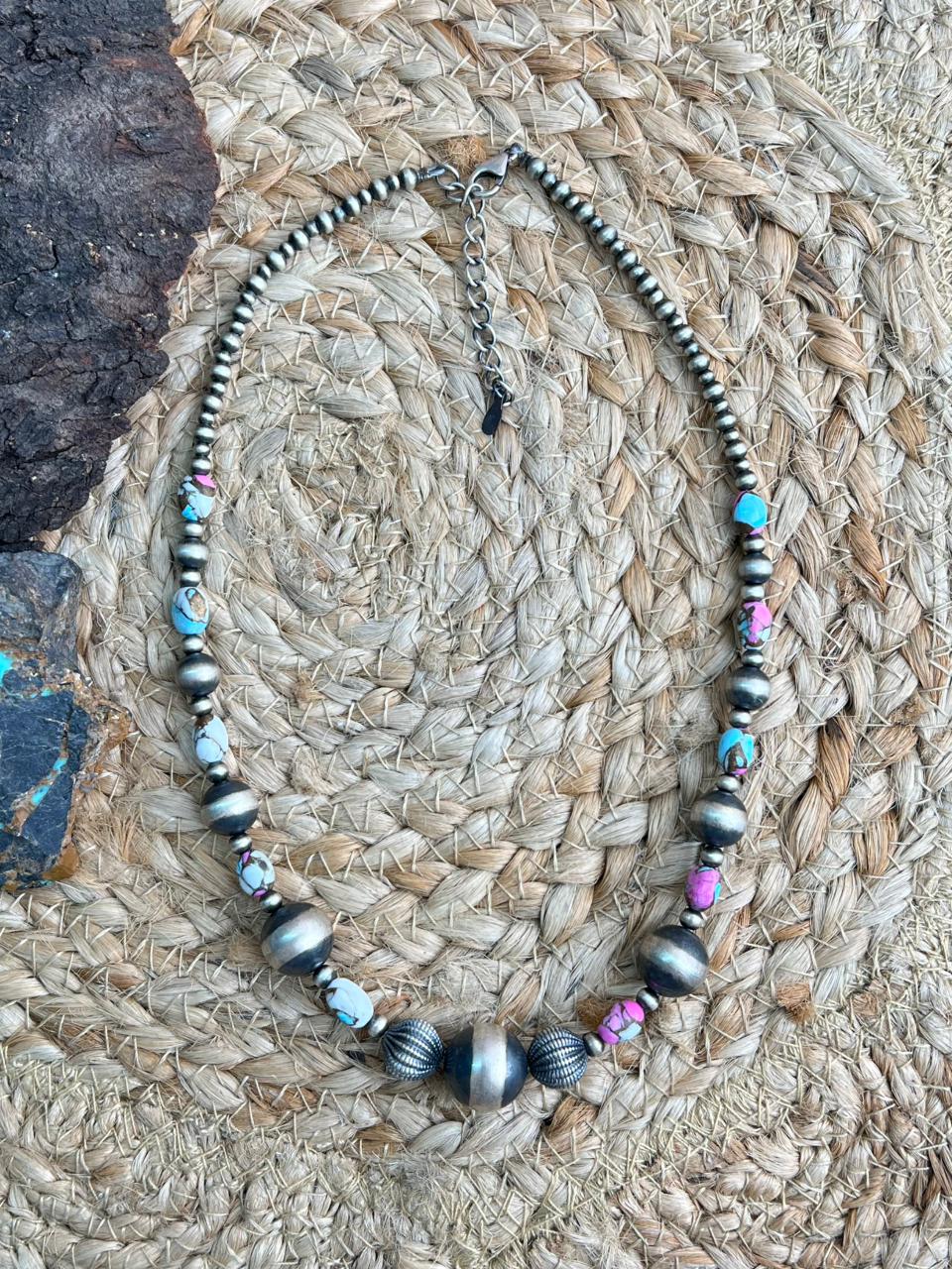 Handmade Sterling Silver Beaded Cotton Candy Necklace "Signed Nizhoni"